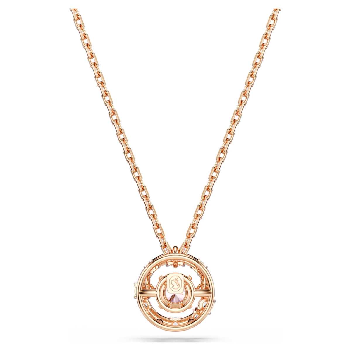 Swarovski Constella pendant Round cut, Dancing stone, Pink, 18K rose gold finish