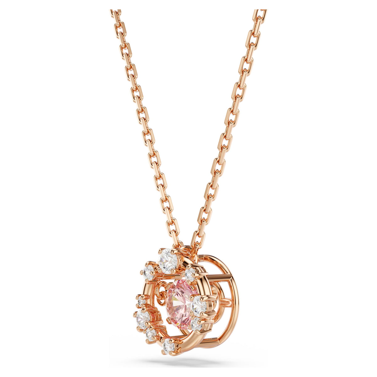 Swarovski Constella pendant Round cut, Dancing stone, Pink, 18K rose gold finish