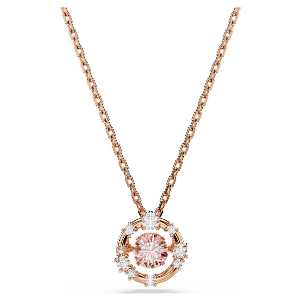 Swarovski Constella pendant Round cut, Dancing stone, Pink, 18K rose gold finish
