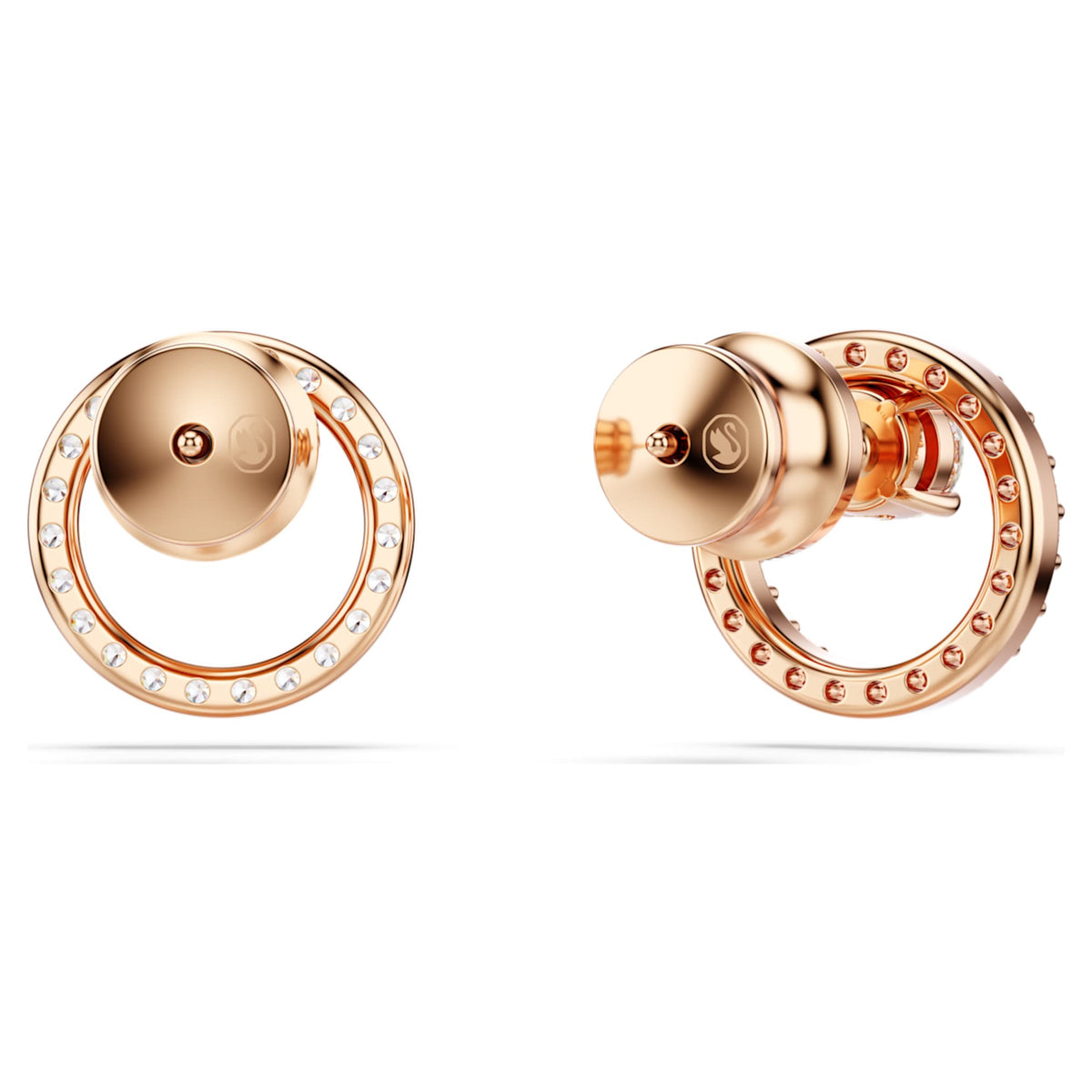 Swarovski Constella stud earrings with white round-cut accents and an 18K rose gold finish