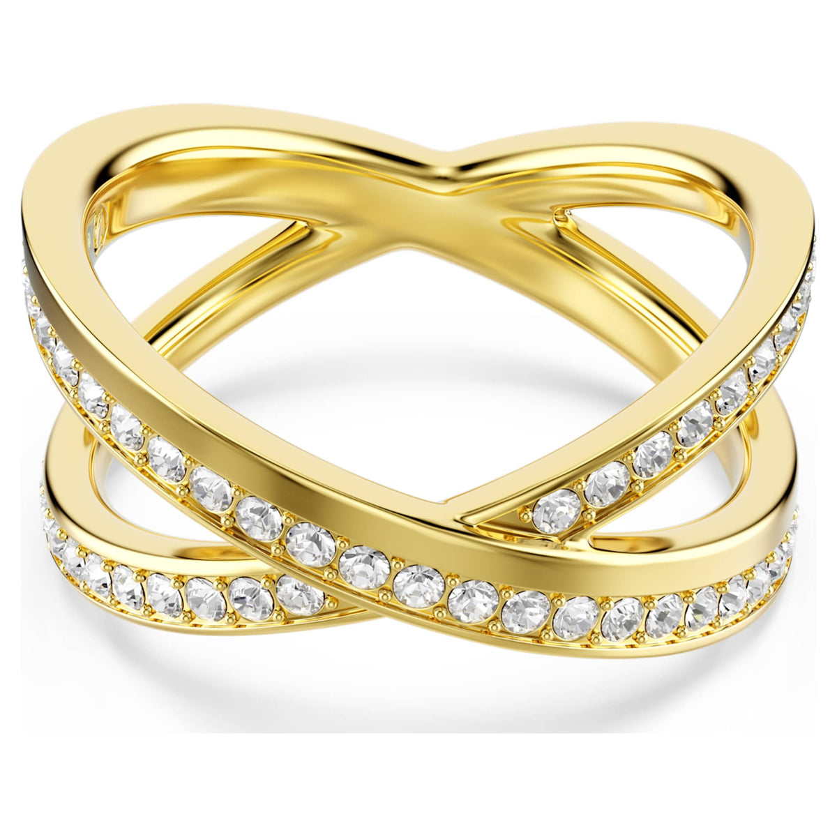 Swarovski Delta band ring with white round-cut accents and an 18K gold finish