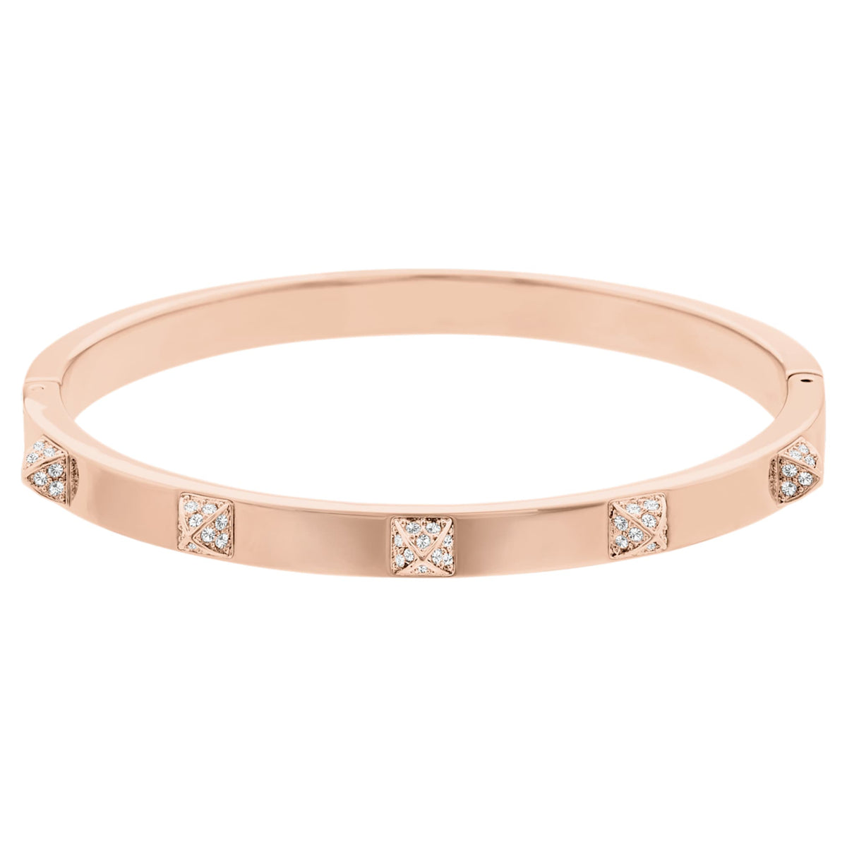 Swarovski Dextera bangle with white pavé accents and an 18K rose gold finish