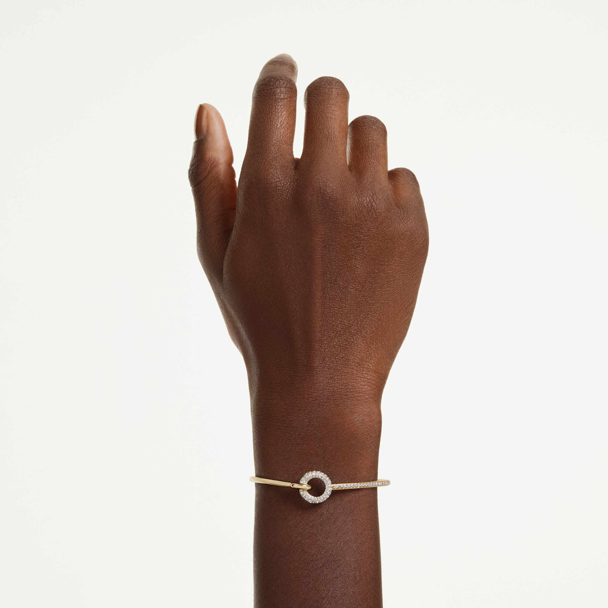 Swarovski Dextera bangle with white round-cut accents and rhodium plating