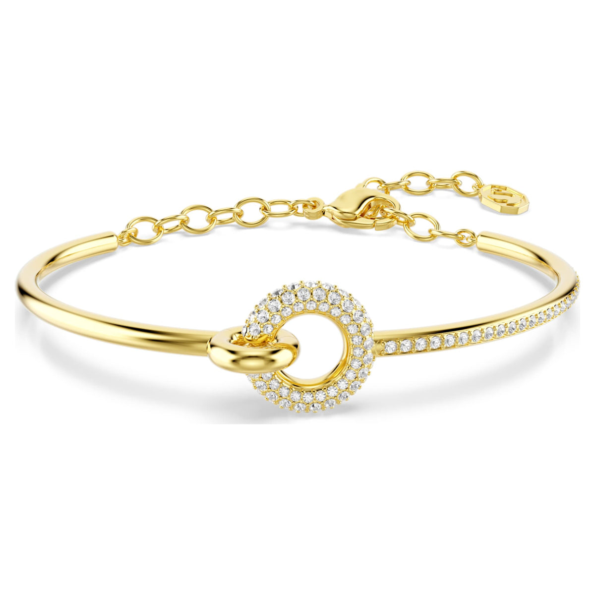 Swarovski Dextera bangle with white round-cut accents and an 18K gold finish