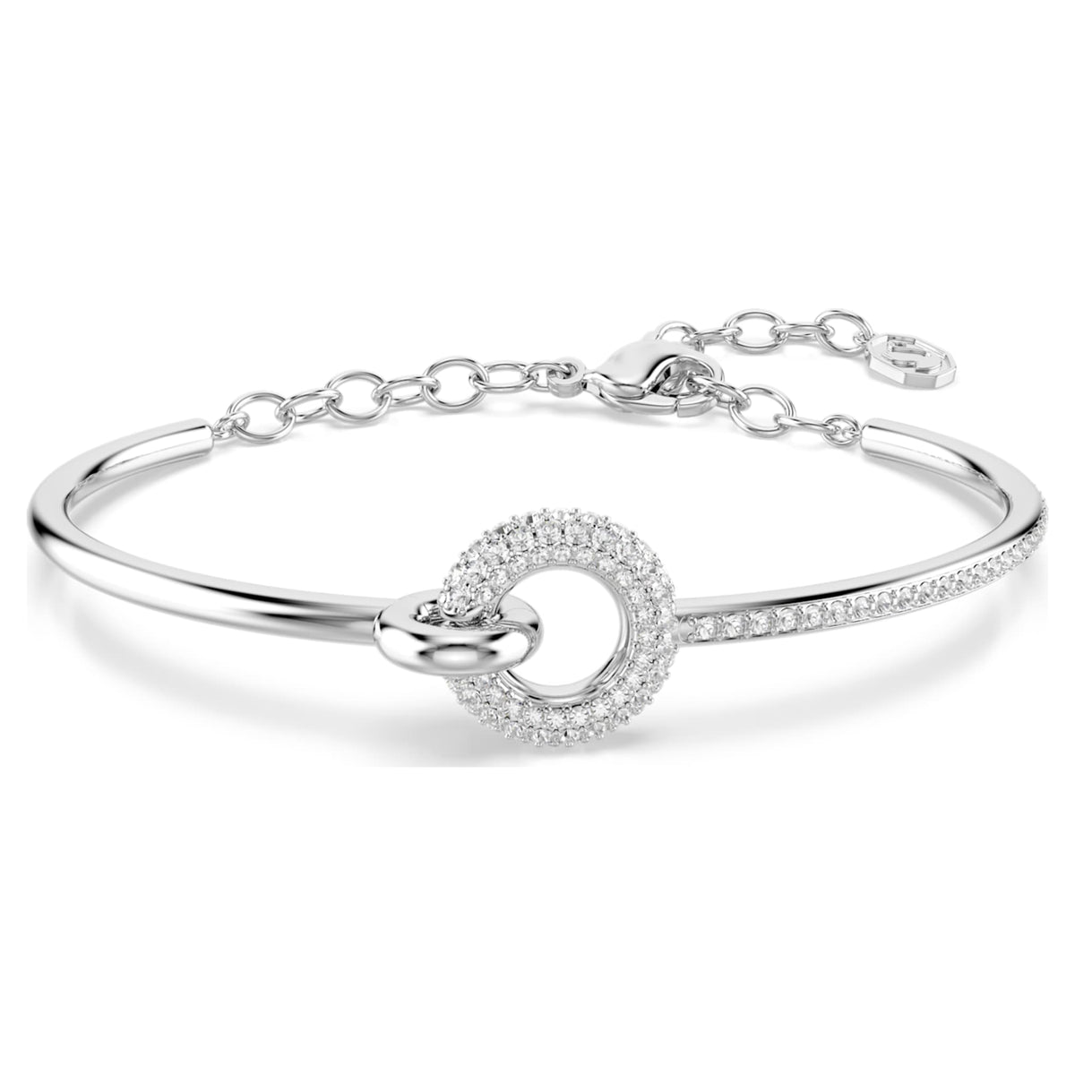 Swarovski Dextera bangle with white round-cut accents and rhodium plating