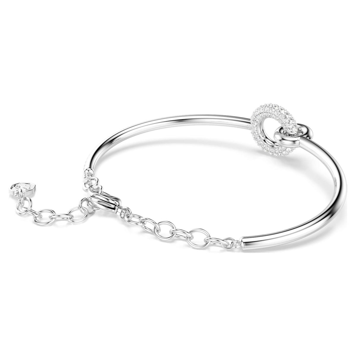 Swarovski Dextera bangle with white round-cut accents and rhodium plating
