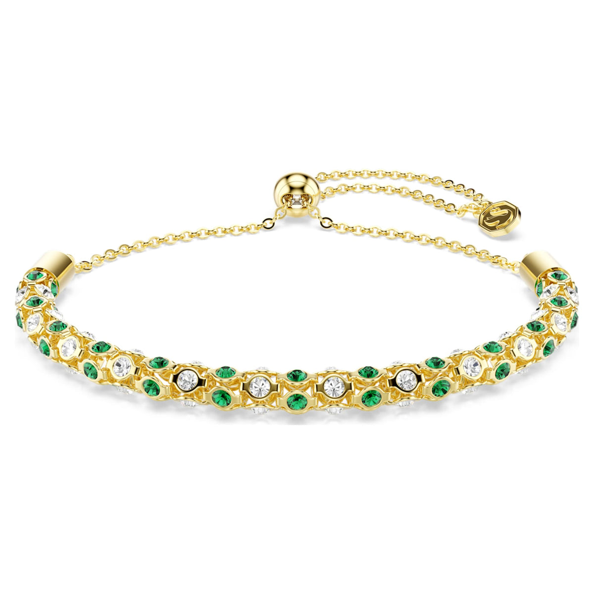 Swarovski Dextera bracelet with green round-cut accents and an 18K gold finish