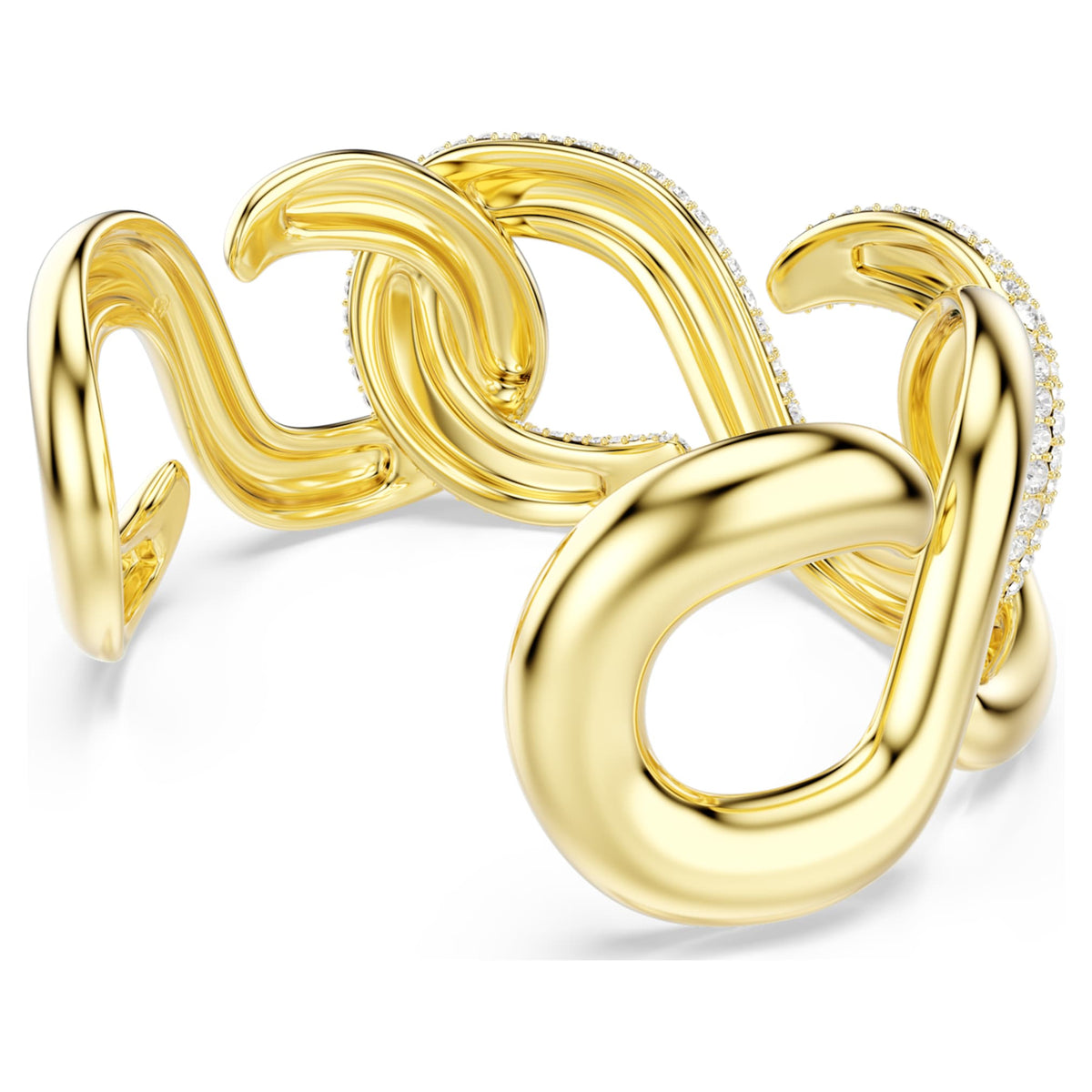 Swarovski Dextera cuff with white round-cut accents and an 18K gold finish