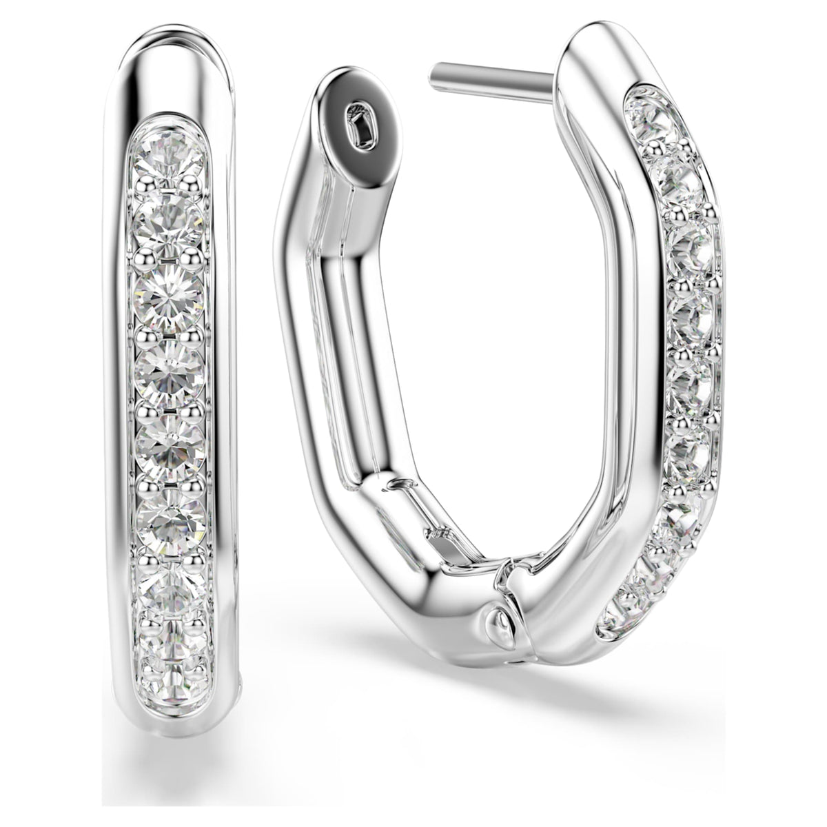 Swarovski Dextera hoop earrings Octagon shape, Round cut, Small, White, Rhodium plated