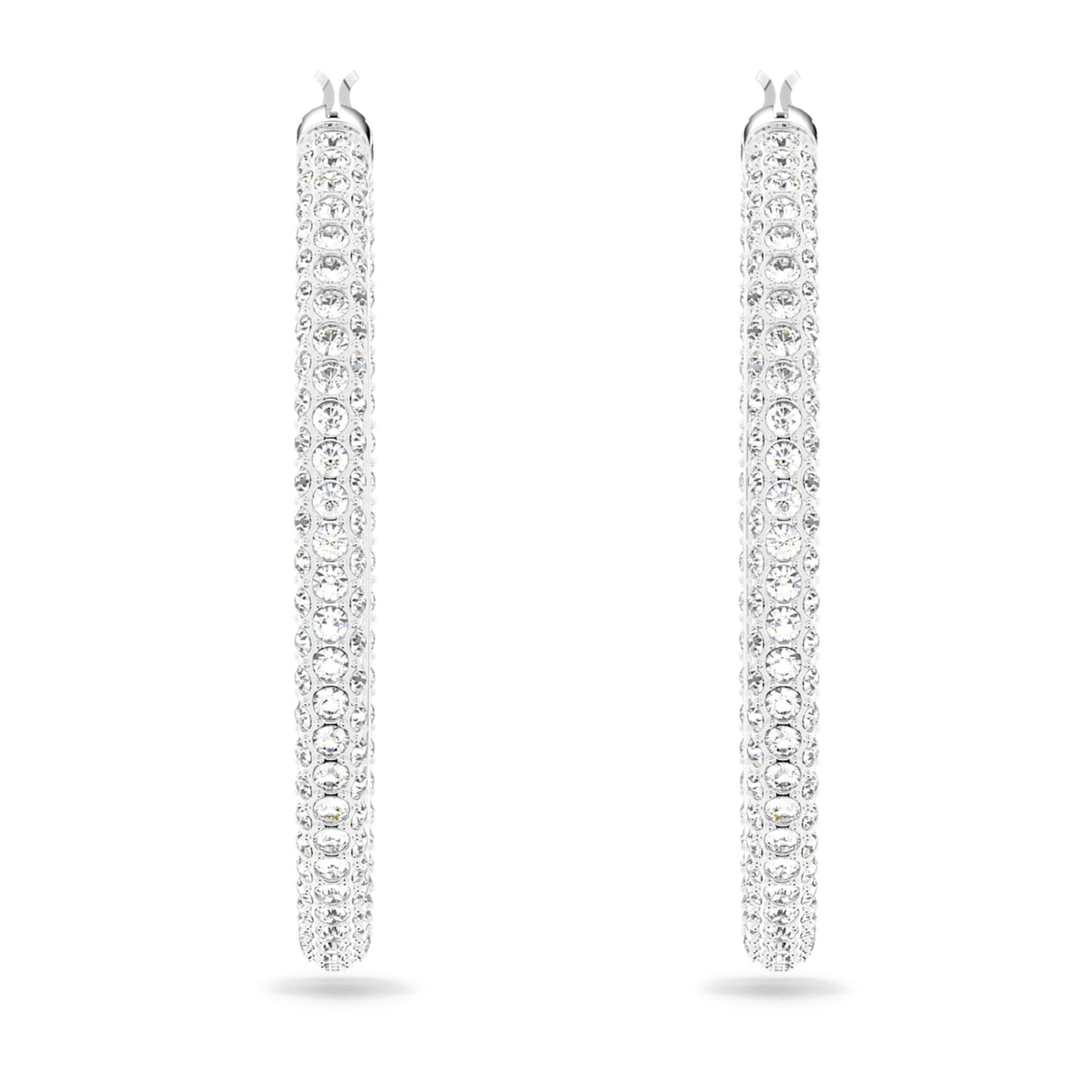 Swarovski Dextera hoop earrings Pavé, Large, White, Rhodium plated
