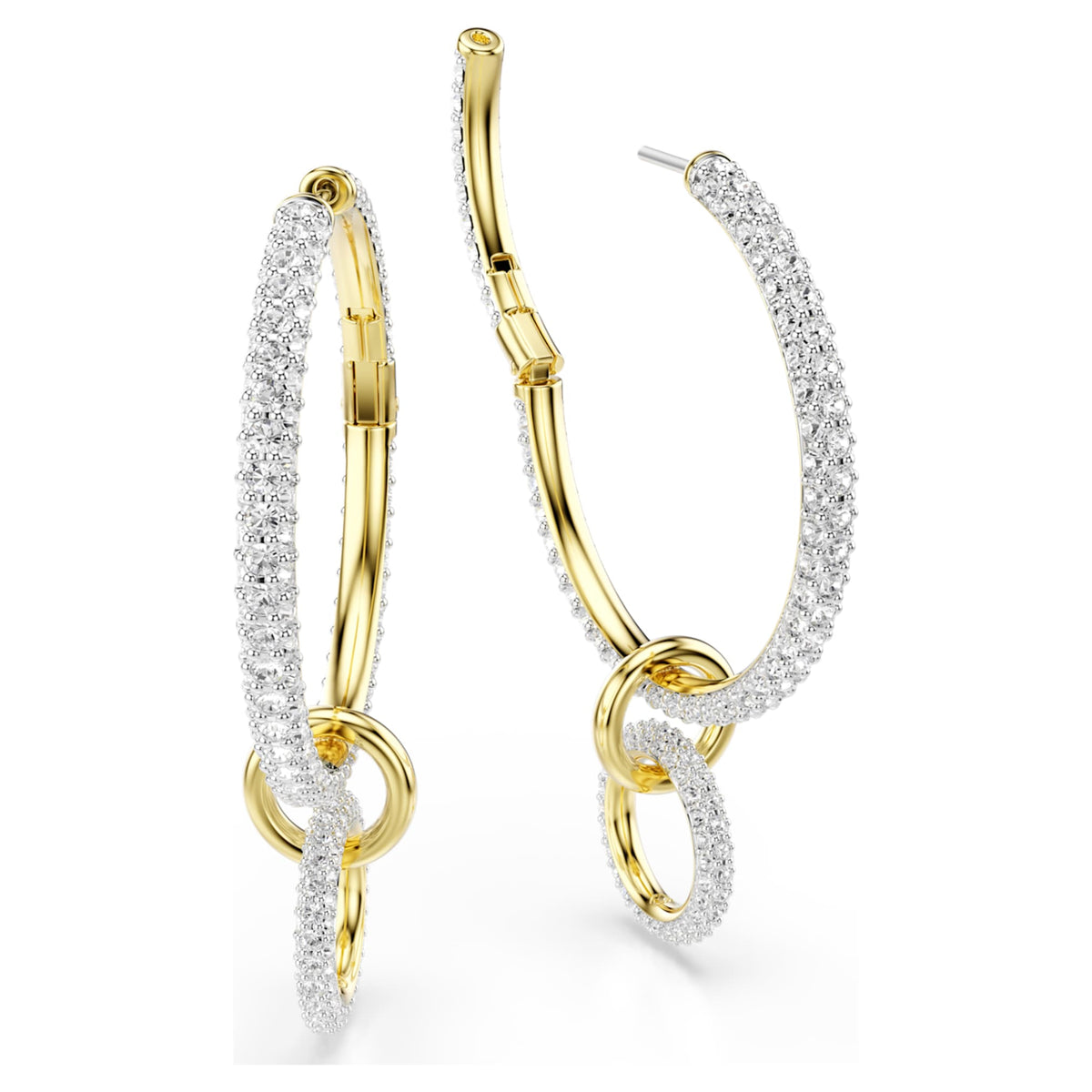 Swarovski Dextera hoop earrings with white round-cut accents and an 18K gold finish