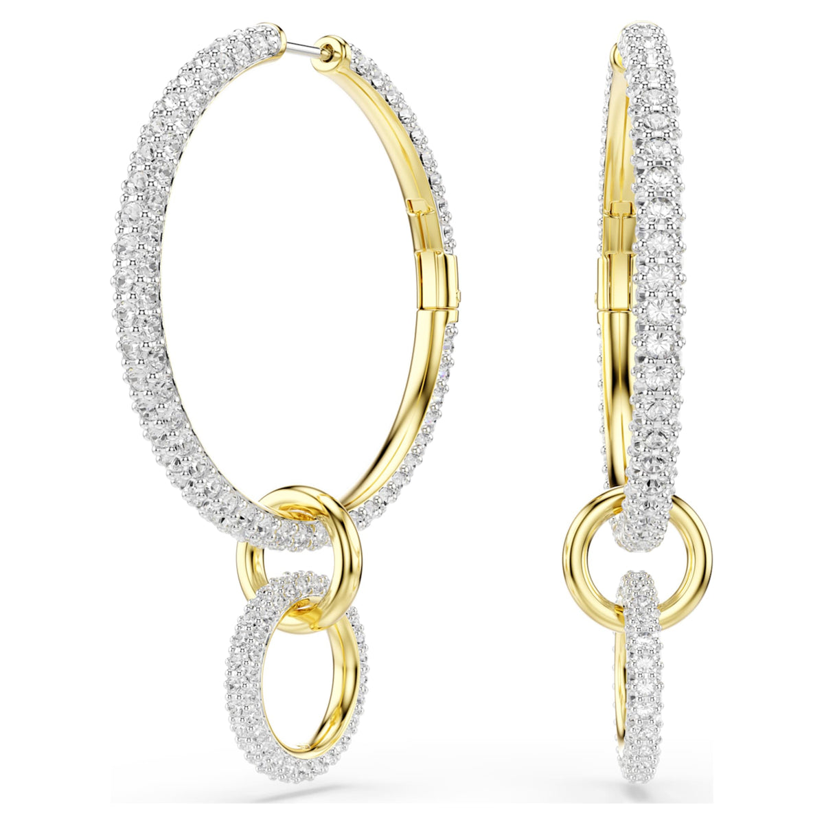 Swarovski Dextera hoop earrings with white round-cut accents and an 18K gold finish