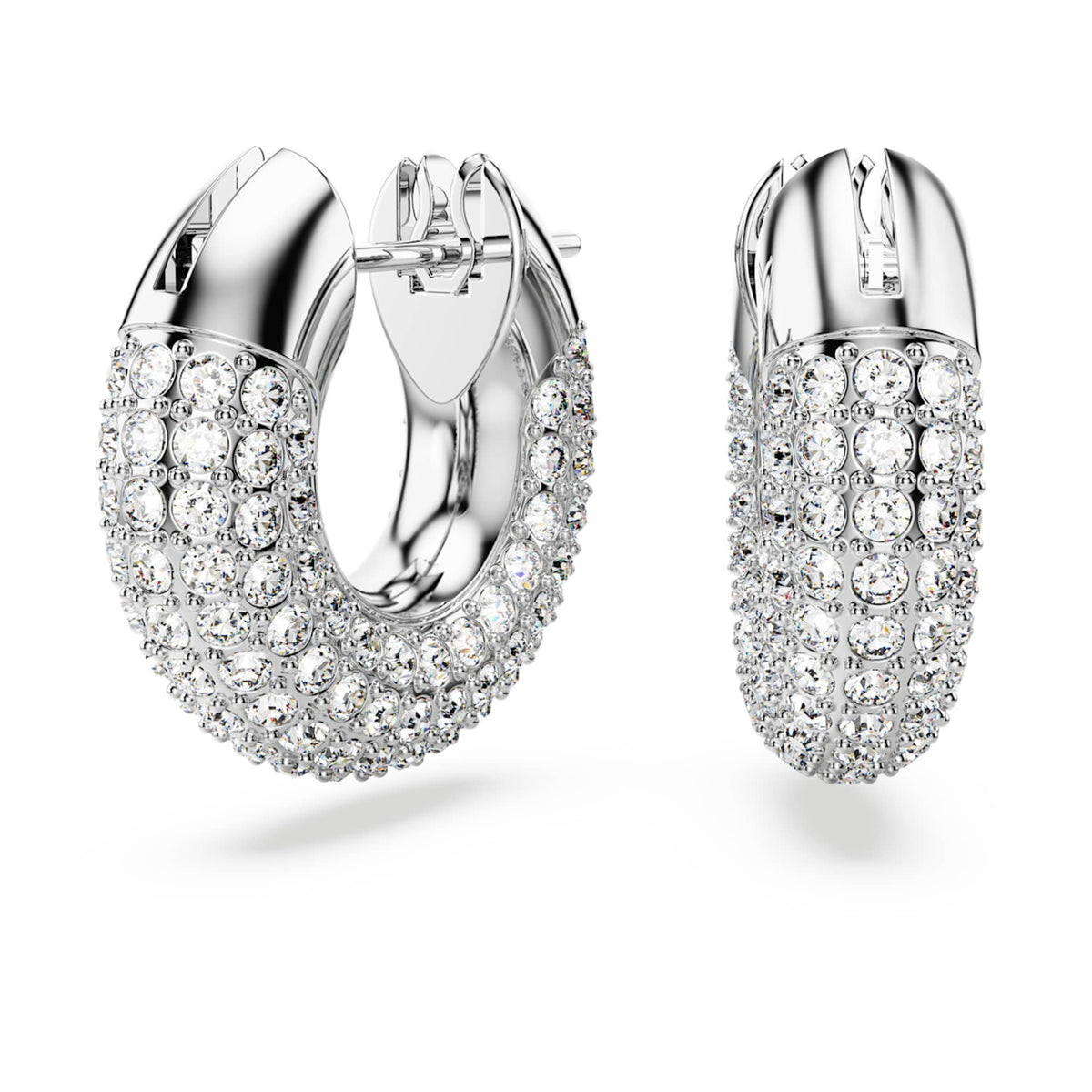 Swarovski Dextera hoop earrings Small, White, Rhodium plated
