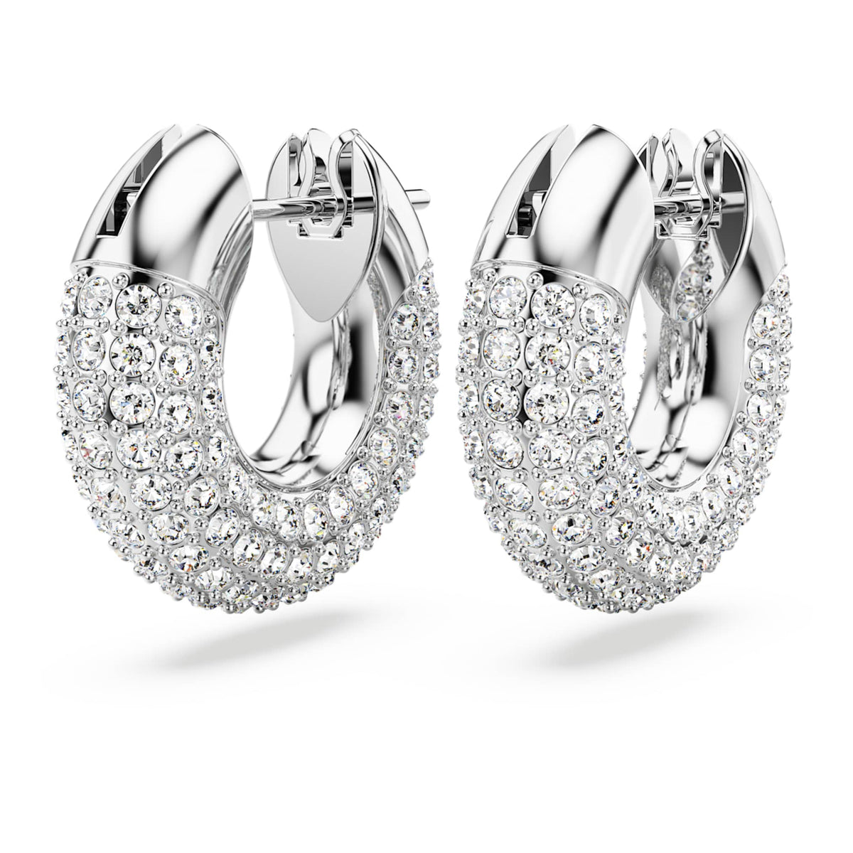 Swarovski Dextera hoop earrings Small, White, Rhodium plated