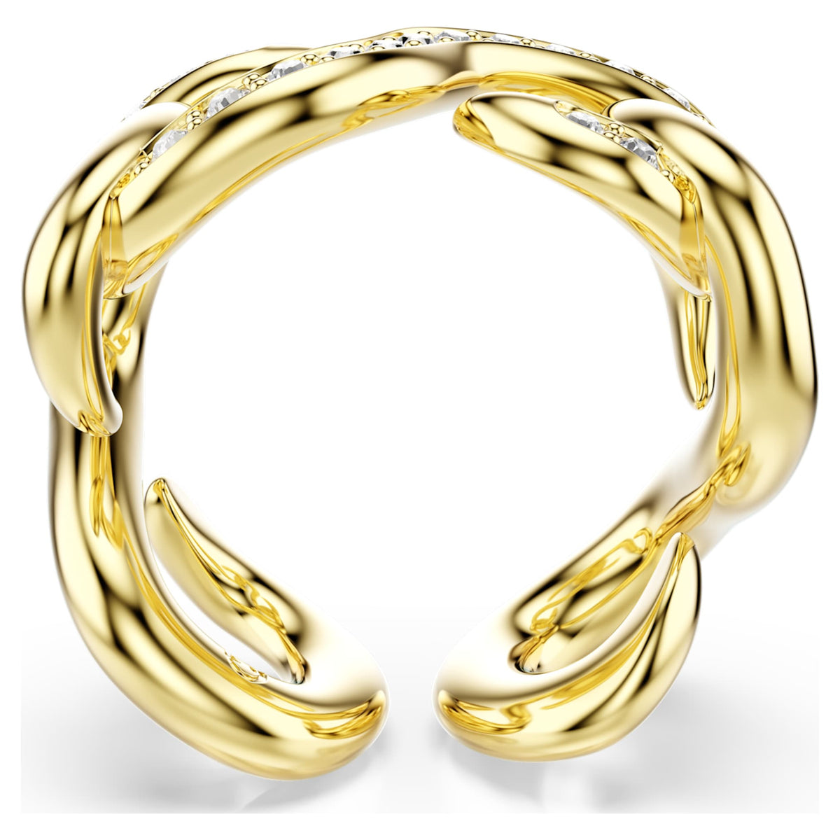 Swarovski Dextera open ring with white round-cut accents and an 18K gold finish