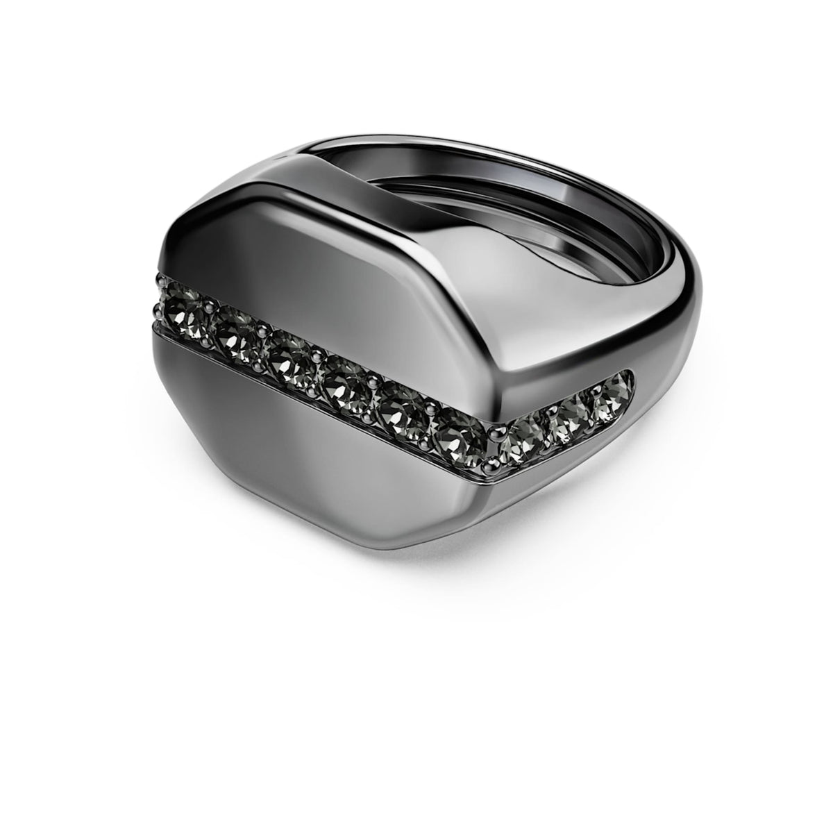 Swarovski Dextera ring with black octagon-shaped accents and ruthenium plating