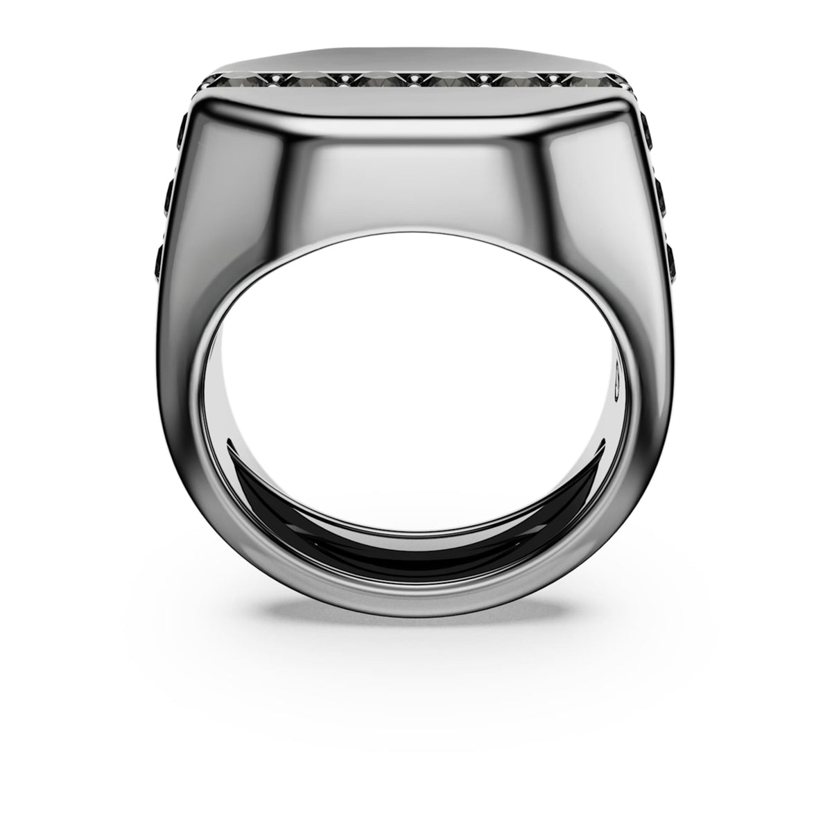 Swarovski Dextera ring with black octagon-shaped accents and ruthenium plating
