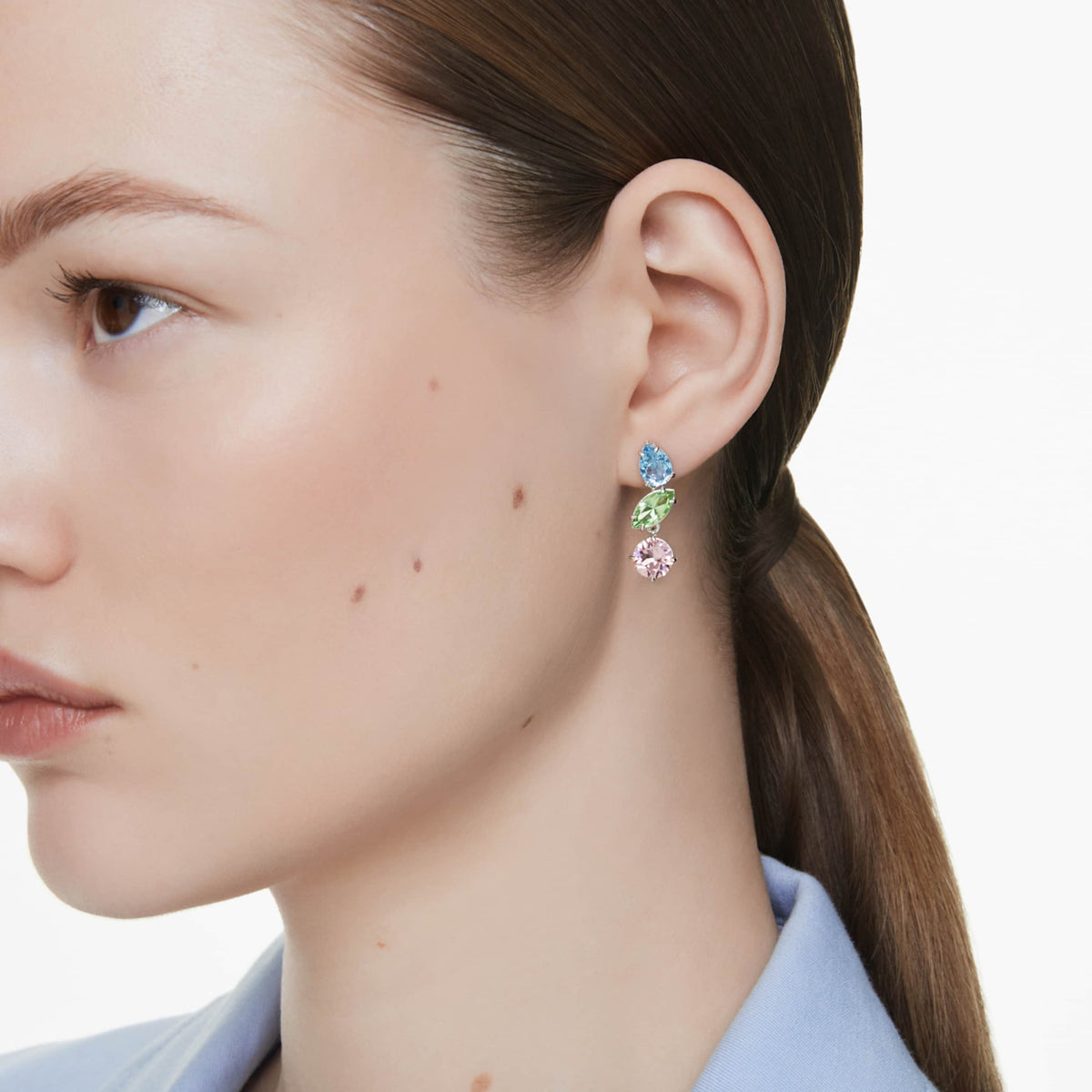Swarovski Gema drop earrings with pink mixed-cut accents and rhodium plating