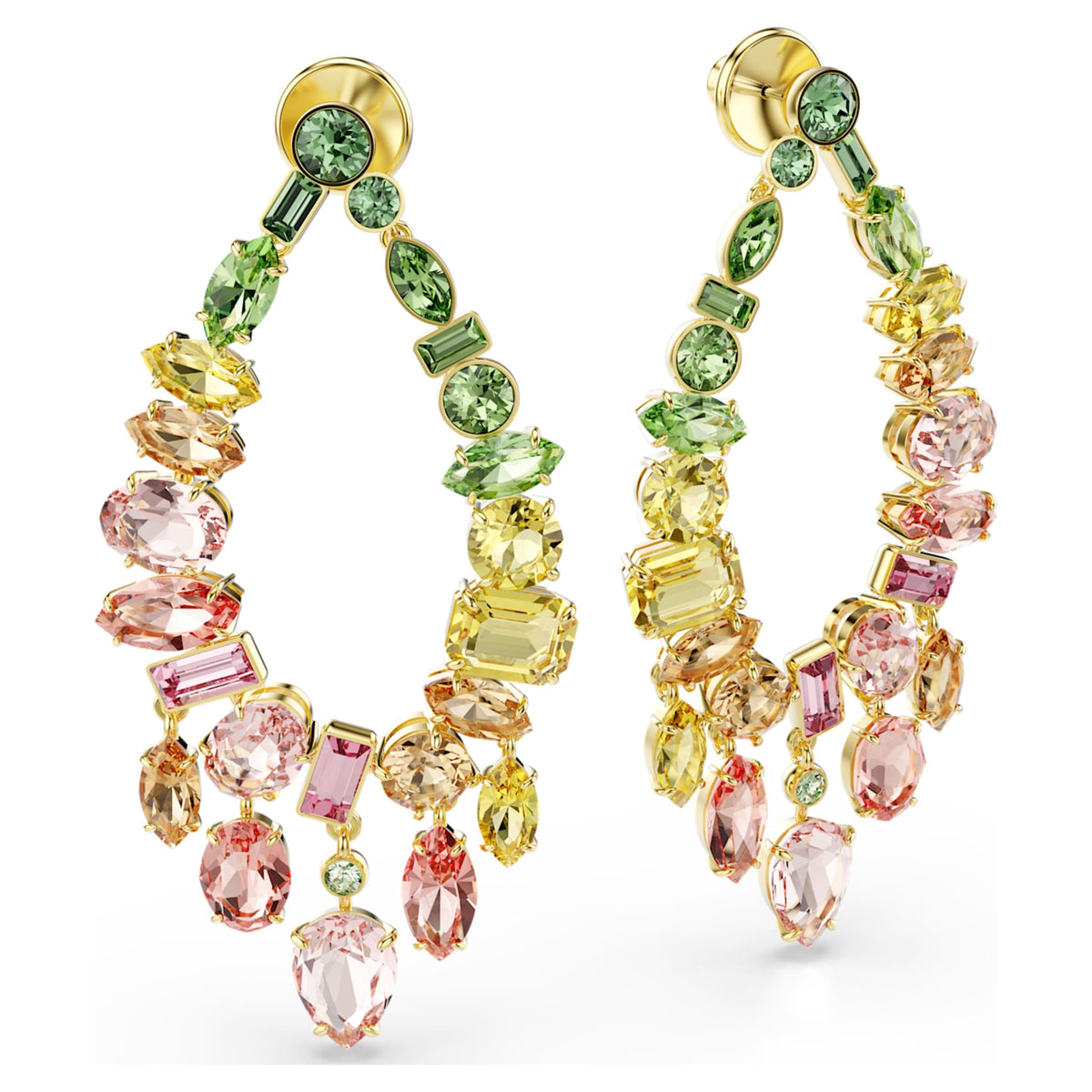 Swarovski Gema drop earrings Mixed cuts, Chandelier, Multicolored, 18K gold finish
