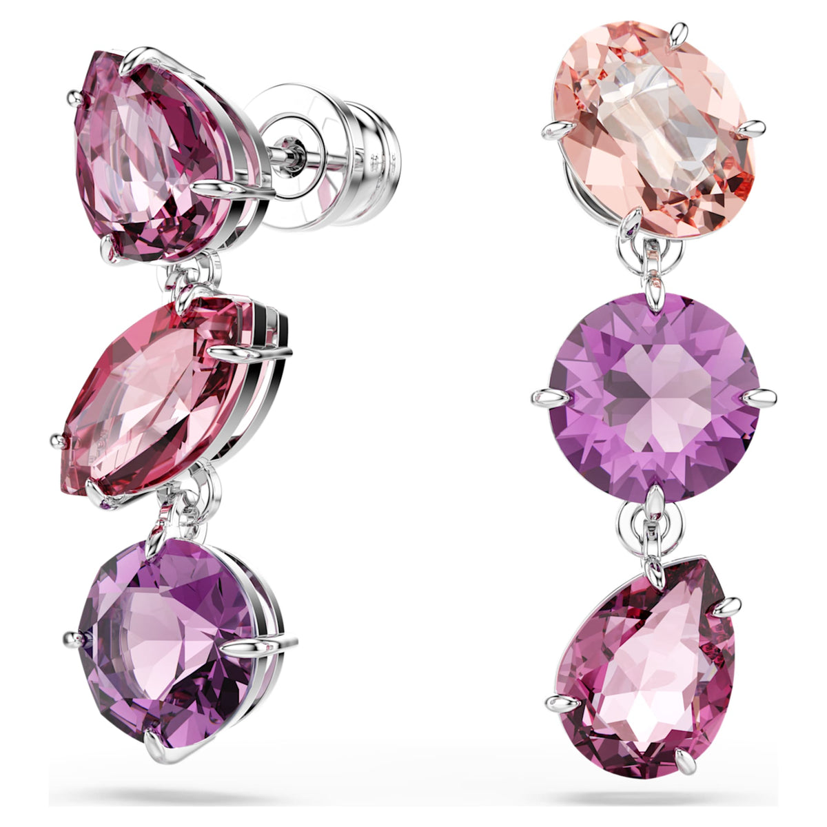 Swarovski Gema drop earrings with pink mixed-cut accents and rhodium plating