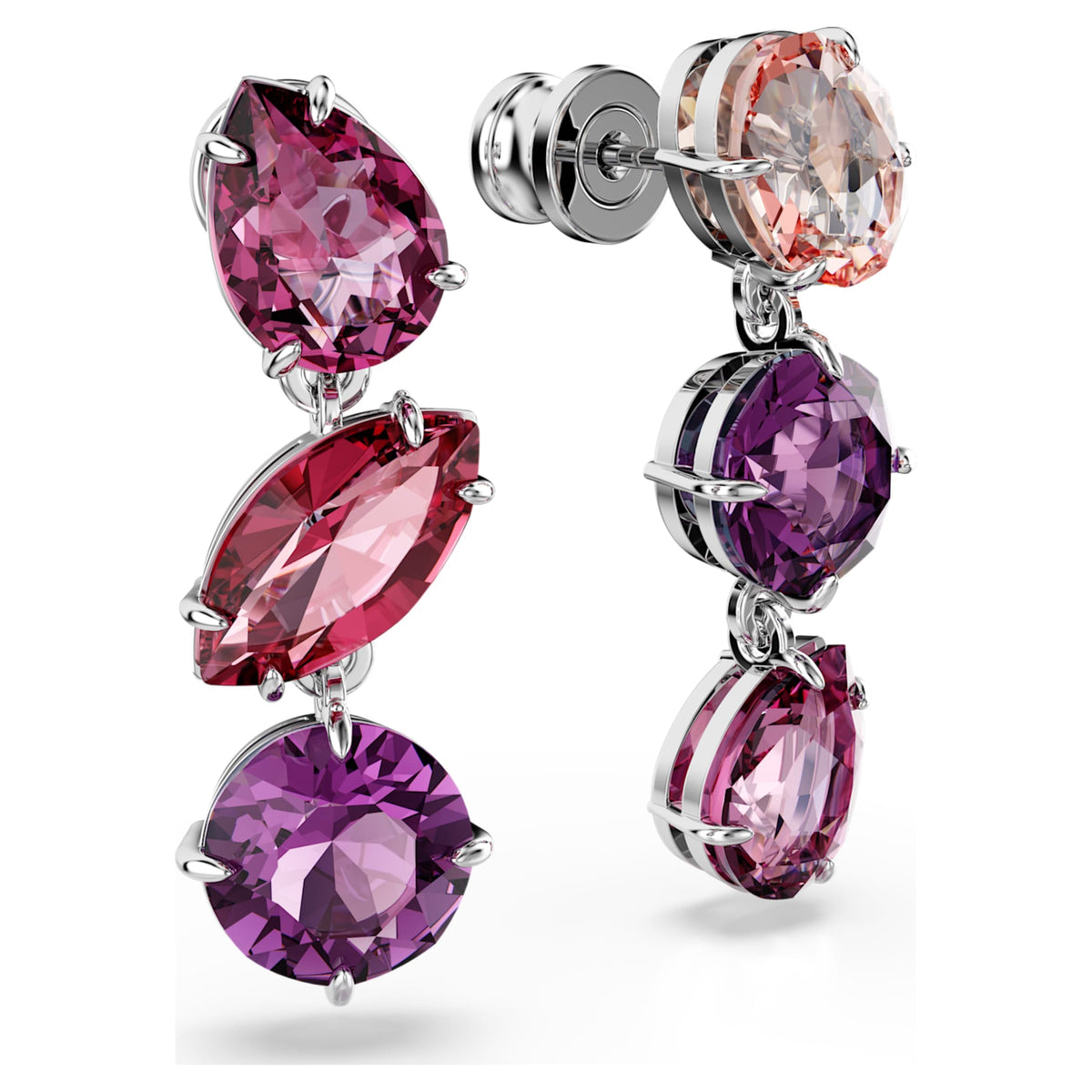 Swarovski Gema drop earrings with pink mixed-cut accents and rhodium plating
