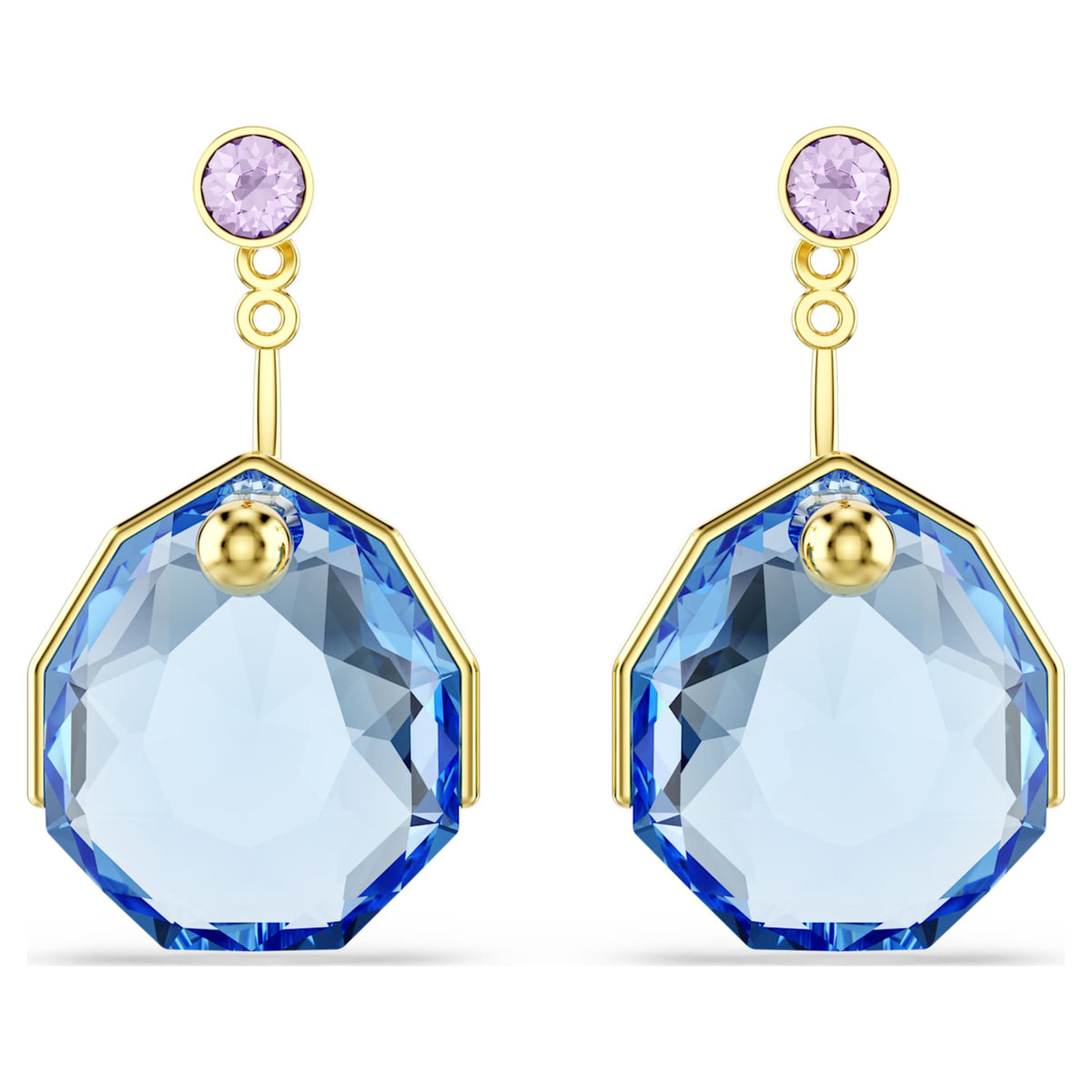 Swarovski Gema earring jackets Blue, 18K gold finish