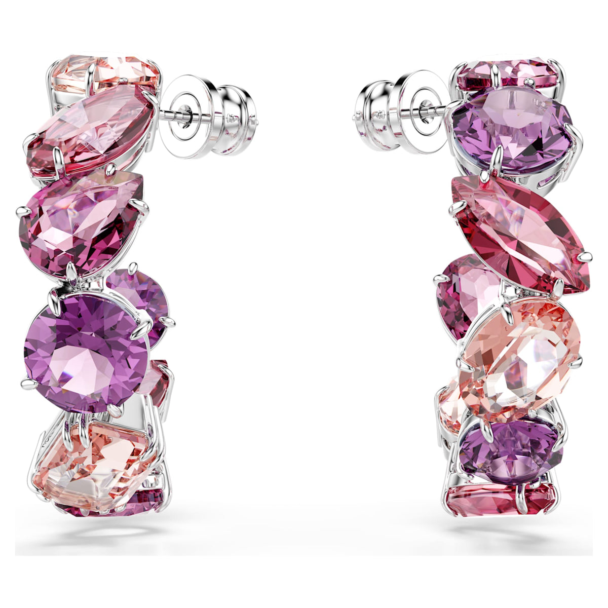 Swarovski Gema hoop earrings with pink accents and rhodium plating