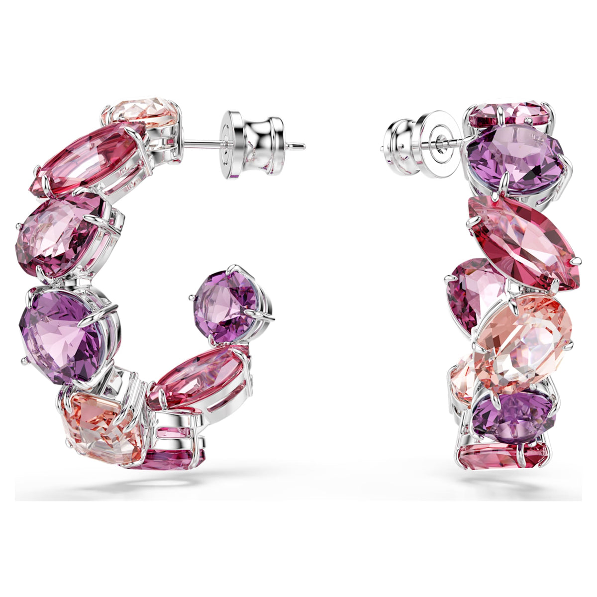 Swarovski Gema hoop earrings with pink accents and rhodium plating