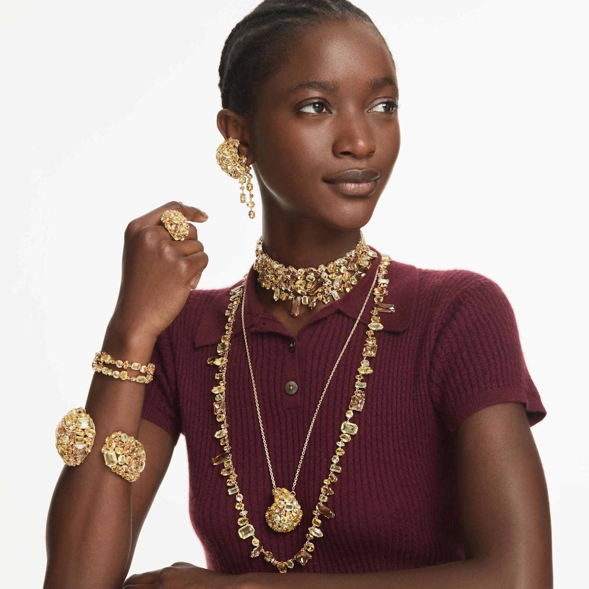 Swarovski Gema necklace with yellow mixed-cut accents and an 18K gold finish