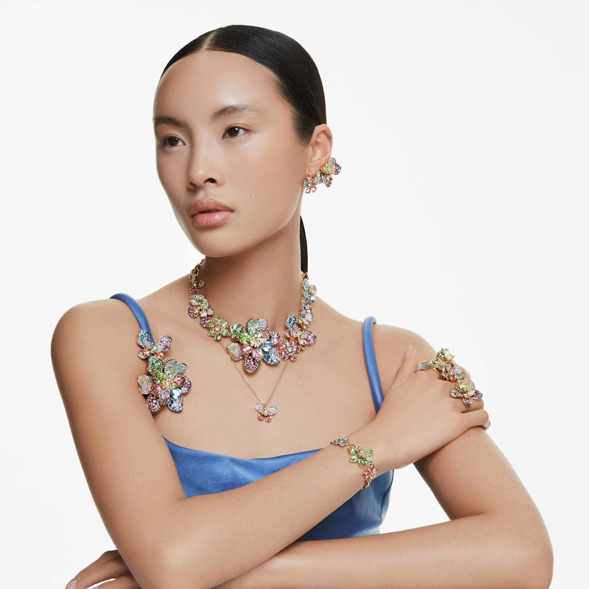 Swarovski Gema open ring with multicolored mixed-cut accents and an 18K gold finish
