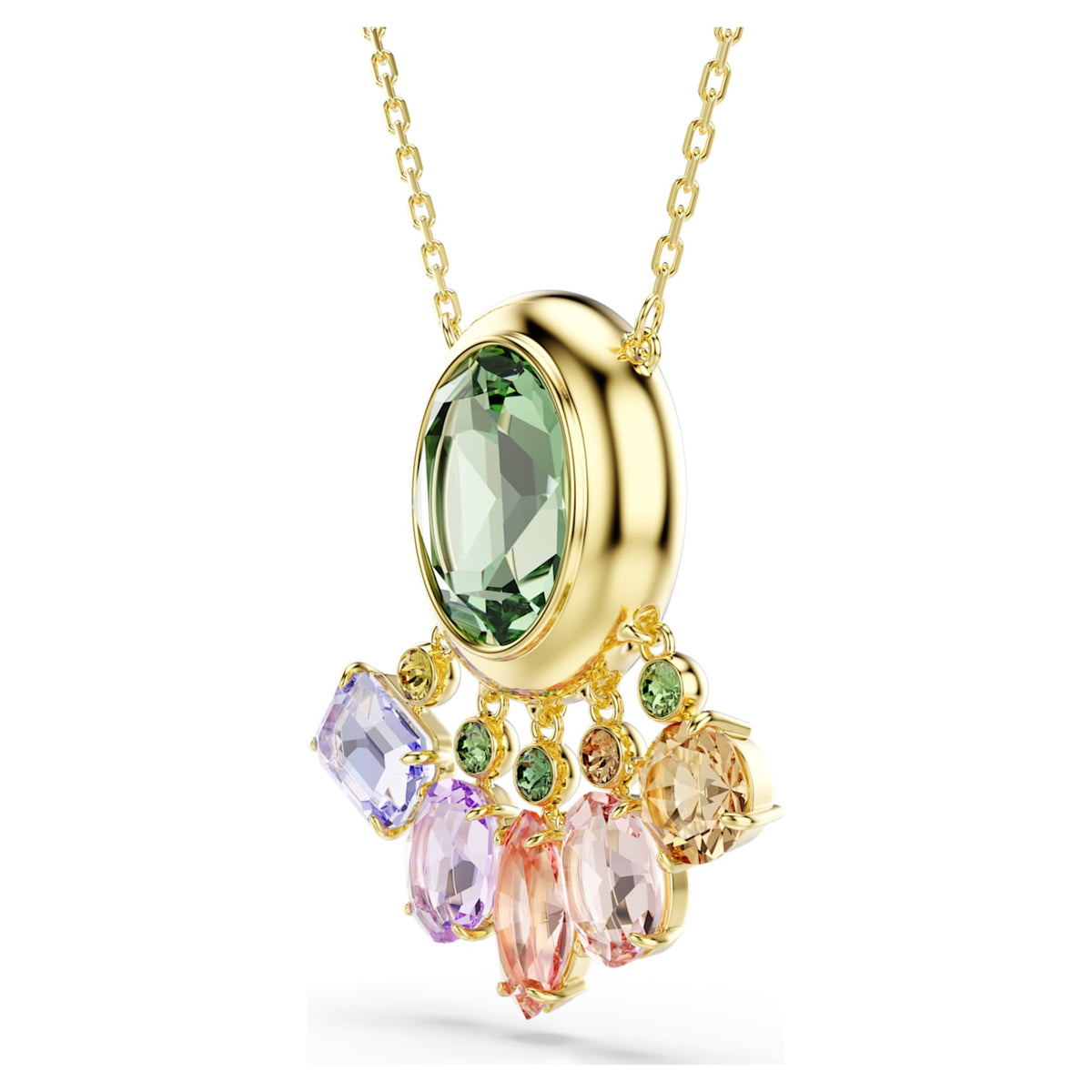 Swarovski Gema pendant Mixed cuts, Dangling crystals, Multicolored, 18K gold finish