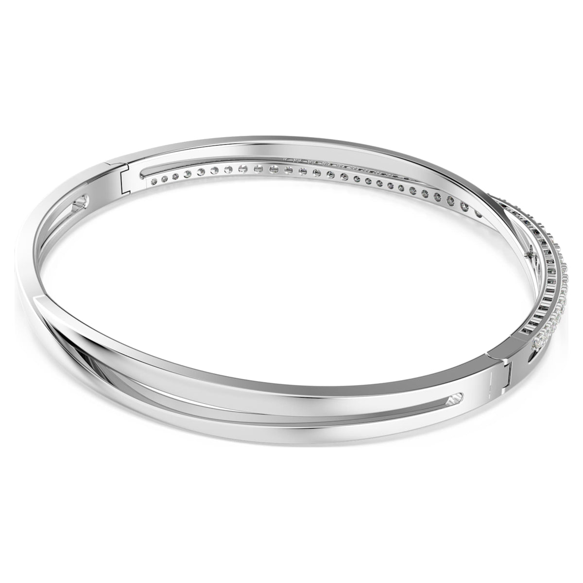Swarovski Hyperbola bangle with white round-cut accents and rhodium plating