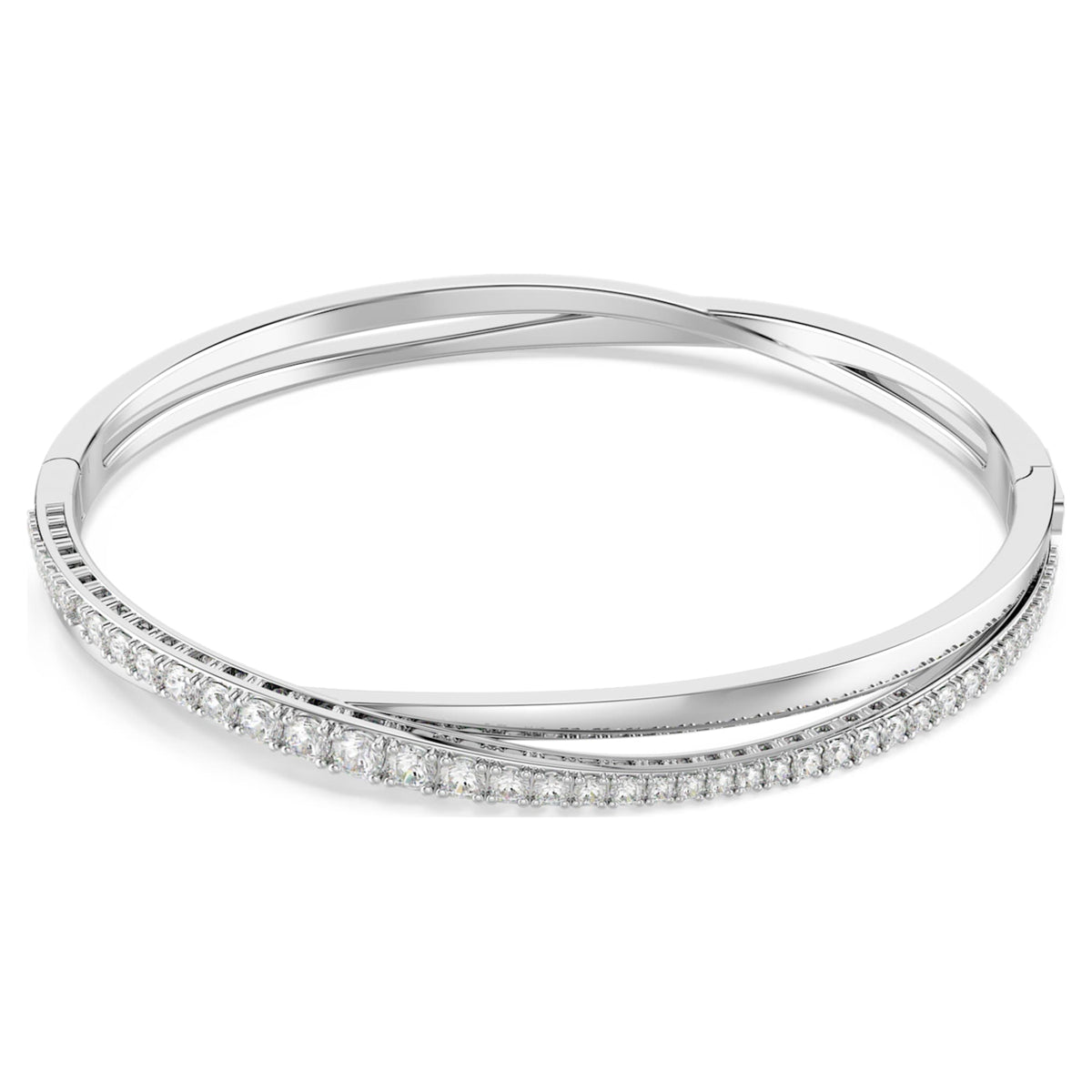 Swarovski Hyperbola bangle with white round-cut accents and rhodium plating
