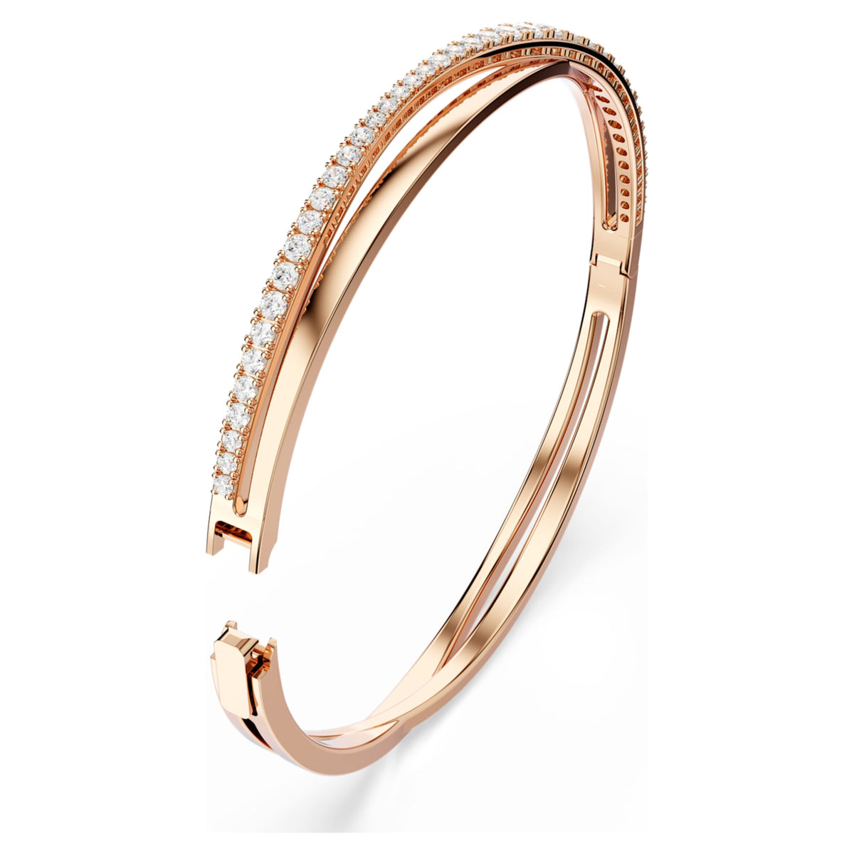 Swarovski Hyperbola bangle with white accents and an 18K rose gold finish