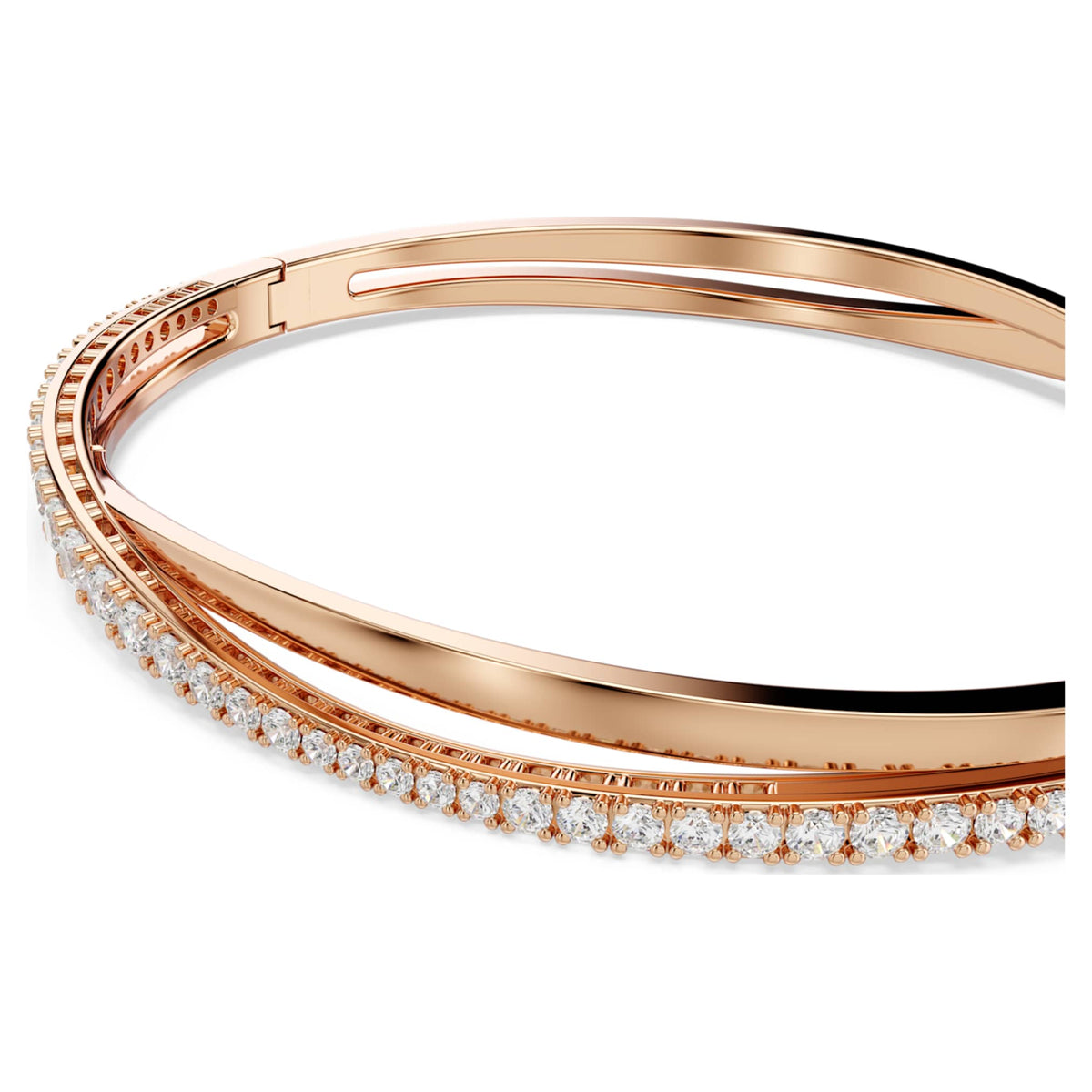 Swarovski Hyperbola bangle with white accents and an 18K rose gold finish