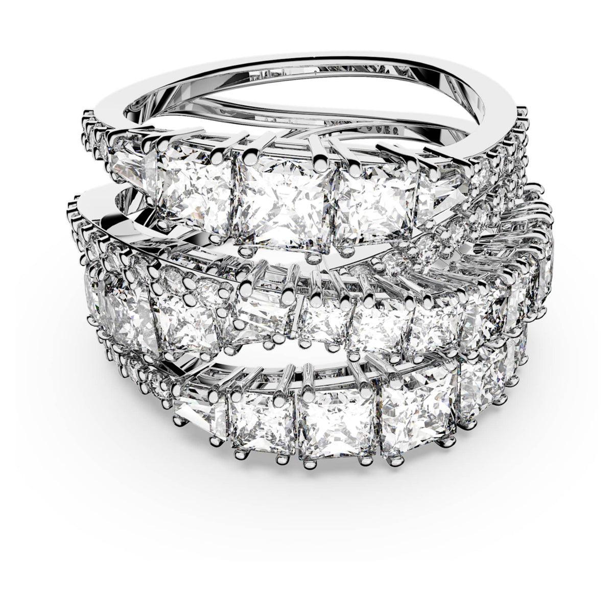 Swarovski Hyperbola ring with white mixed-cut accents and rhodium plating