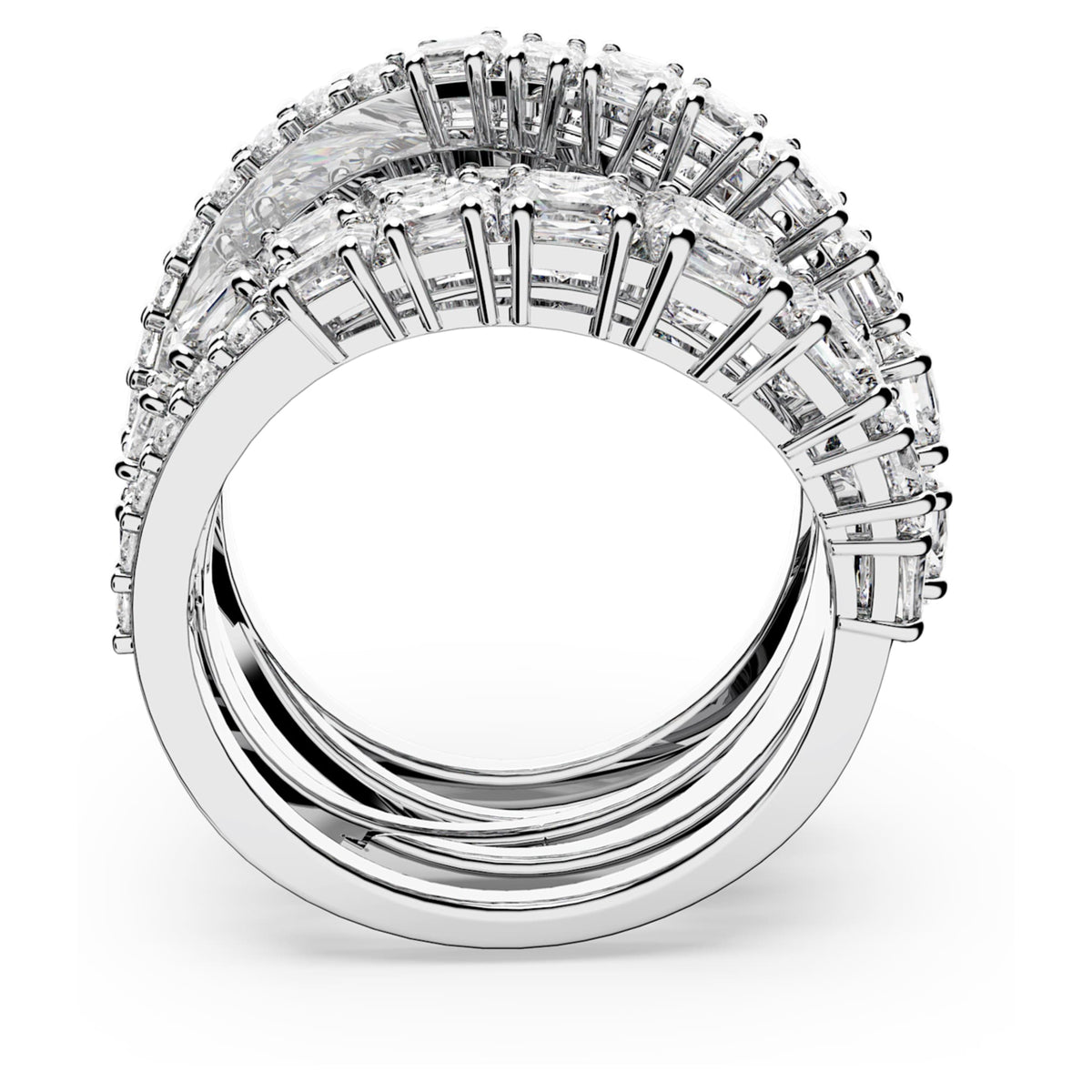 Swarovski Hyperbola ring with white mixed-cut accents and rhodium plating
