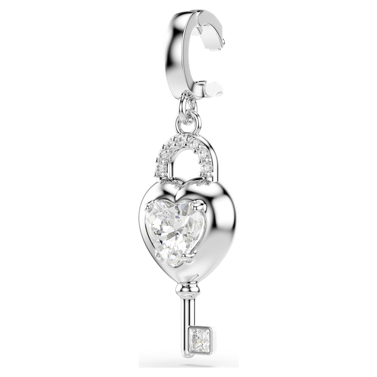 Swarovski Idyllia charm Mixed cuts, Heart with key, White, Rhodium plated