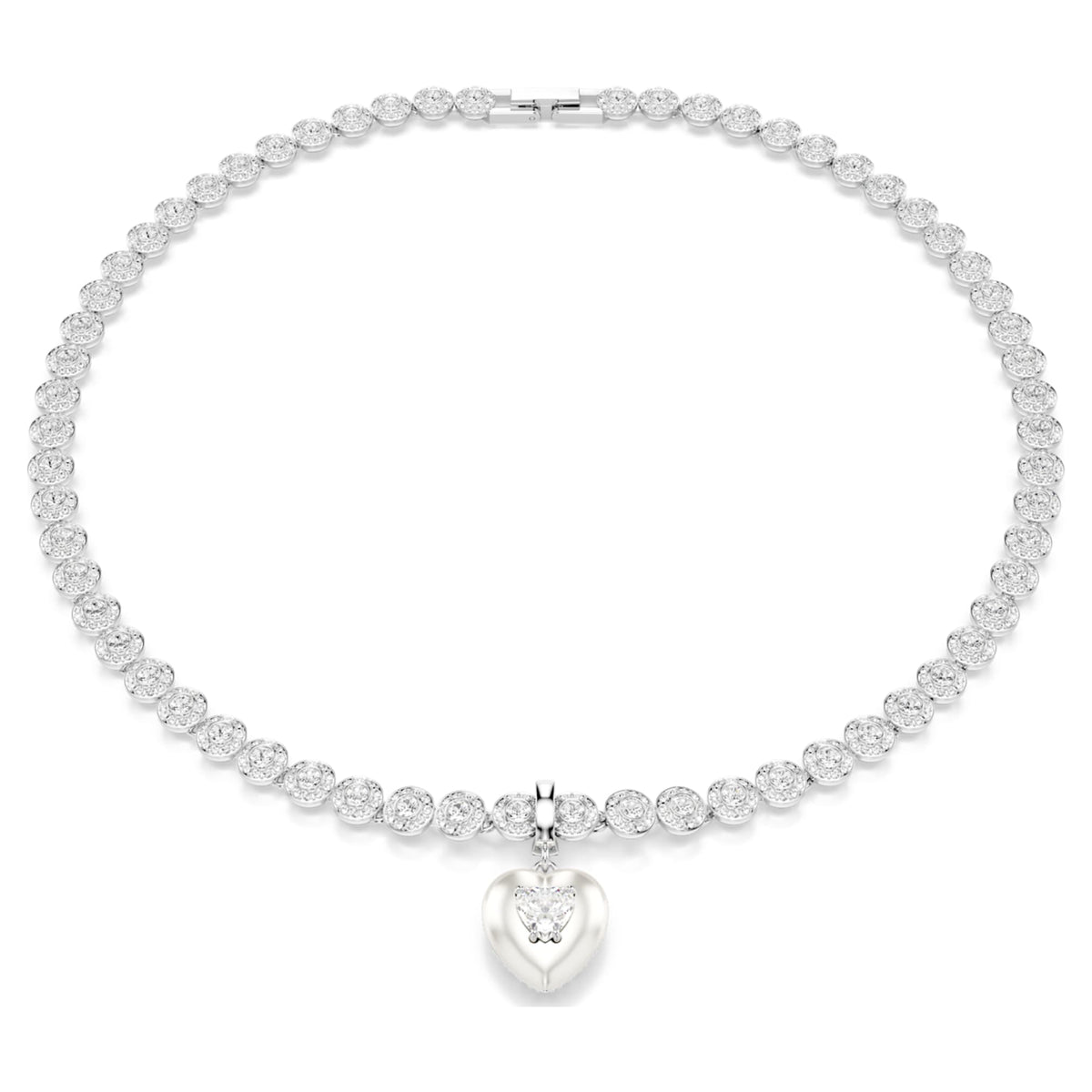 Swarovski Idyllia charm Mixed cuts, Pearl-colored coating, Heart, White, Rhodium plated