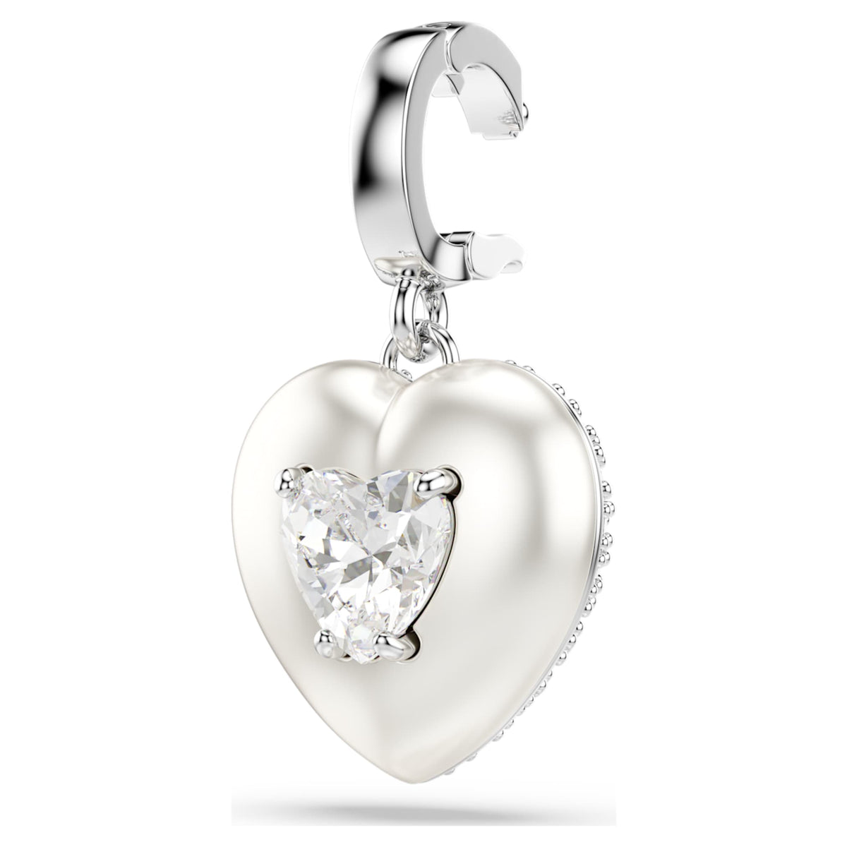 Swarovski Idyllia charm Mixed cuts, Pearl-colored coating, Heart, White, Rhodium plated