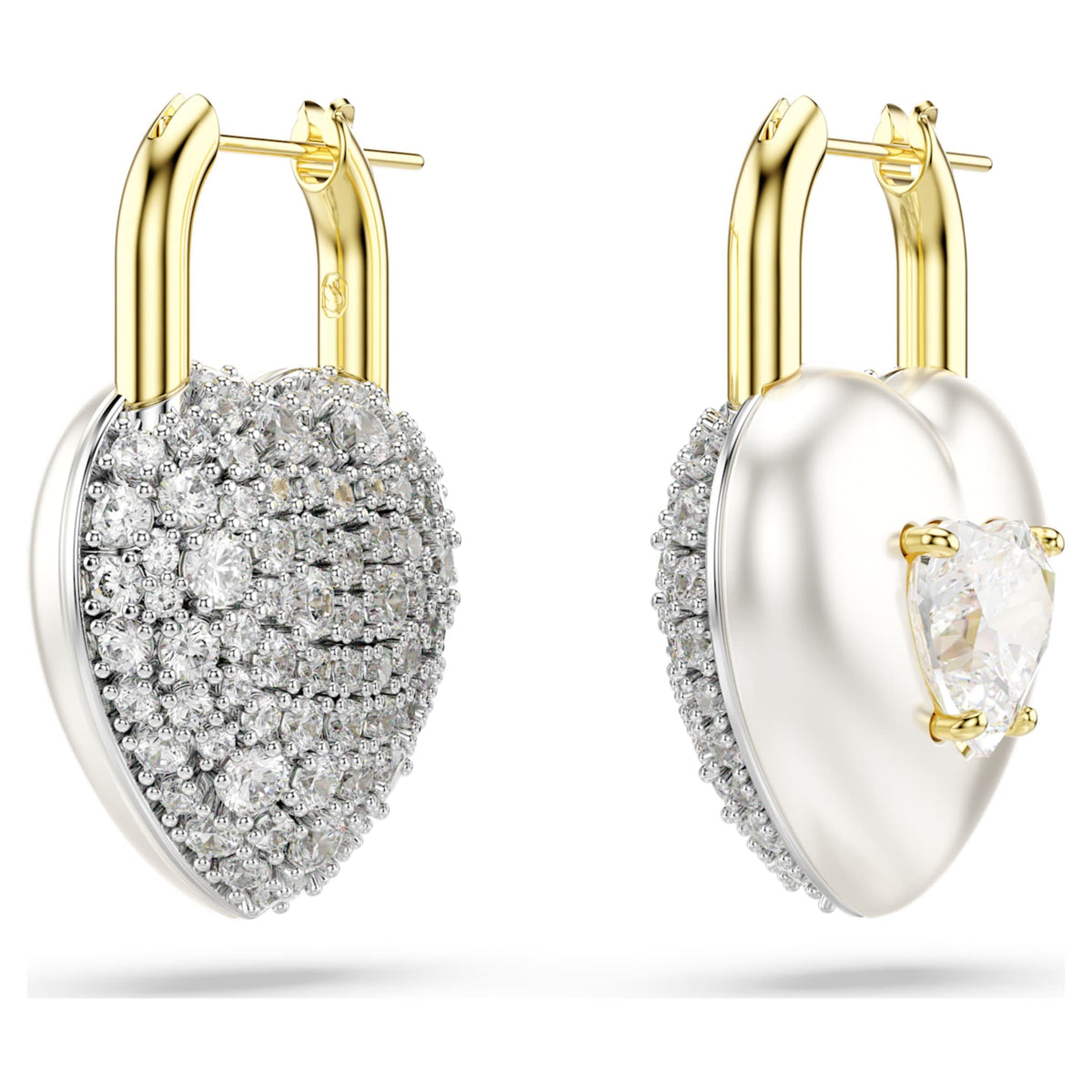 Swarovski Idyllia drop earrings featuring a heart motif with white mixed-cut accents and an 18K gold finish