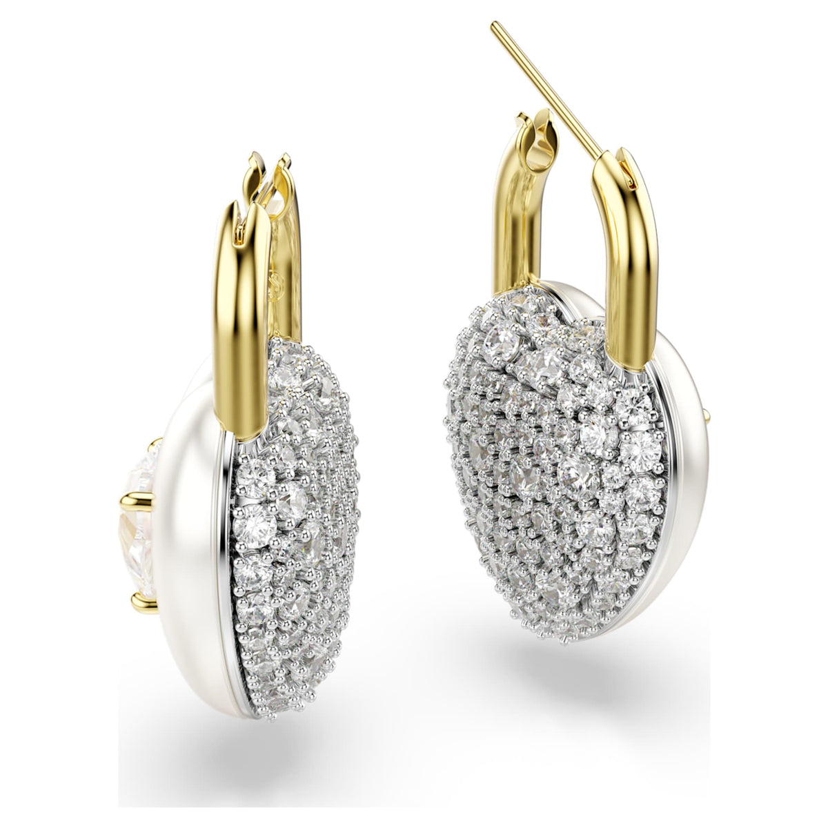 Swarovski Idyllia drop earrings featuring a heart motif with white mixed-cut accents and an 18K gold finish