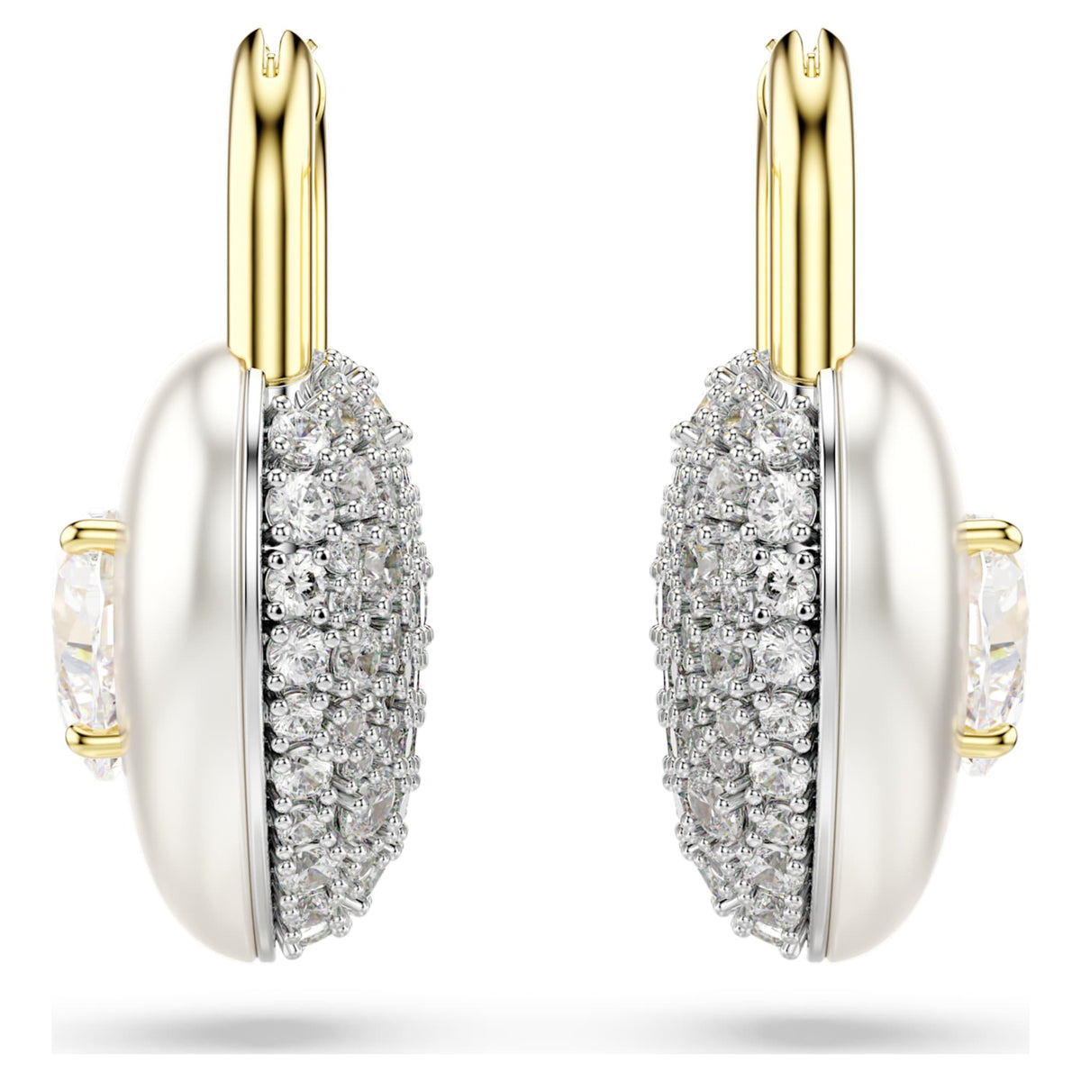 Swarovski Idyllia drop earrings featuring a heart motif with white mixed-cut accents and an 18K gold finish
