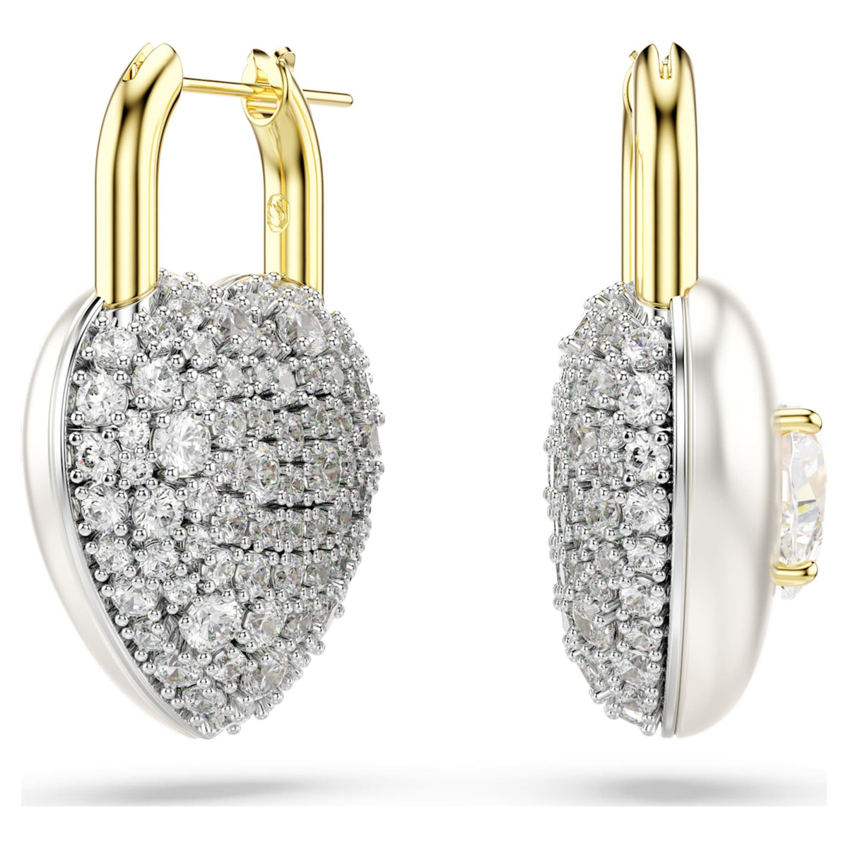 Swarovski Idyllia drop earrings featuring a heart motif with white mixed-cut accents and an 18K gold finish