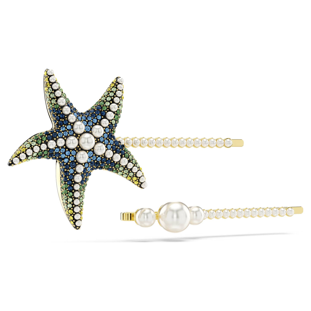 Swarovski Idyllia hair pin Set (2), Crystal pearls, Starfish, Multicolored, Gold-tone plated