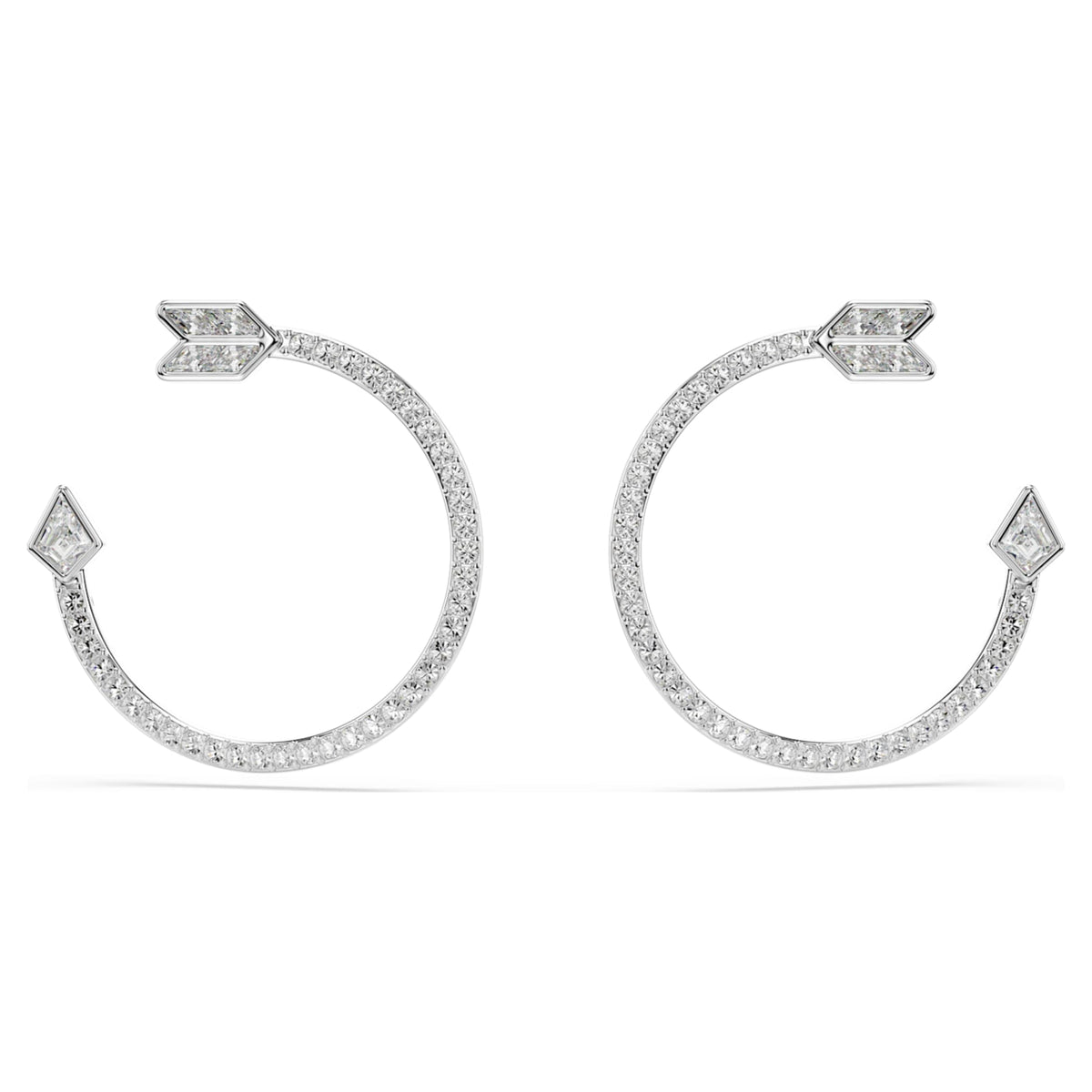 Swarovski Idyllia hoop earrings Mixed cuts, Arrow, White, Rhodium plated