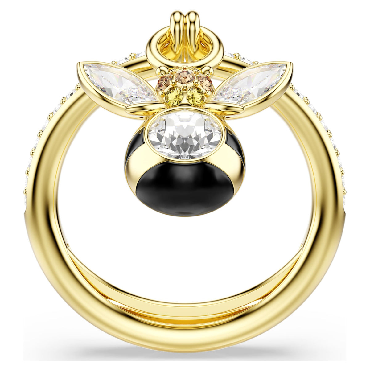 Swarovski Idyllia motif ring featuring a bee motif with multicolored mixed-cut accents and an 18K gold finish