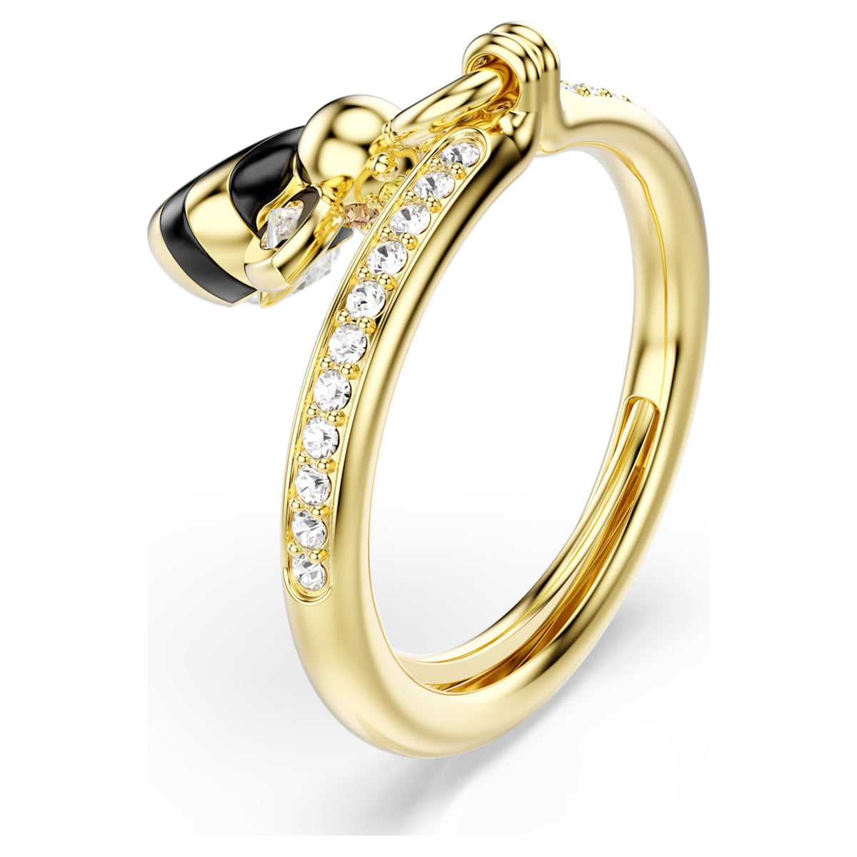 Swarovski Idyllia motif ring featuring a bee motif with multicolored mixed-cut accents and an 18K gold finish