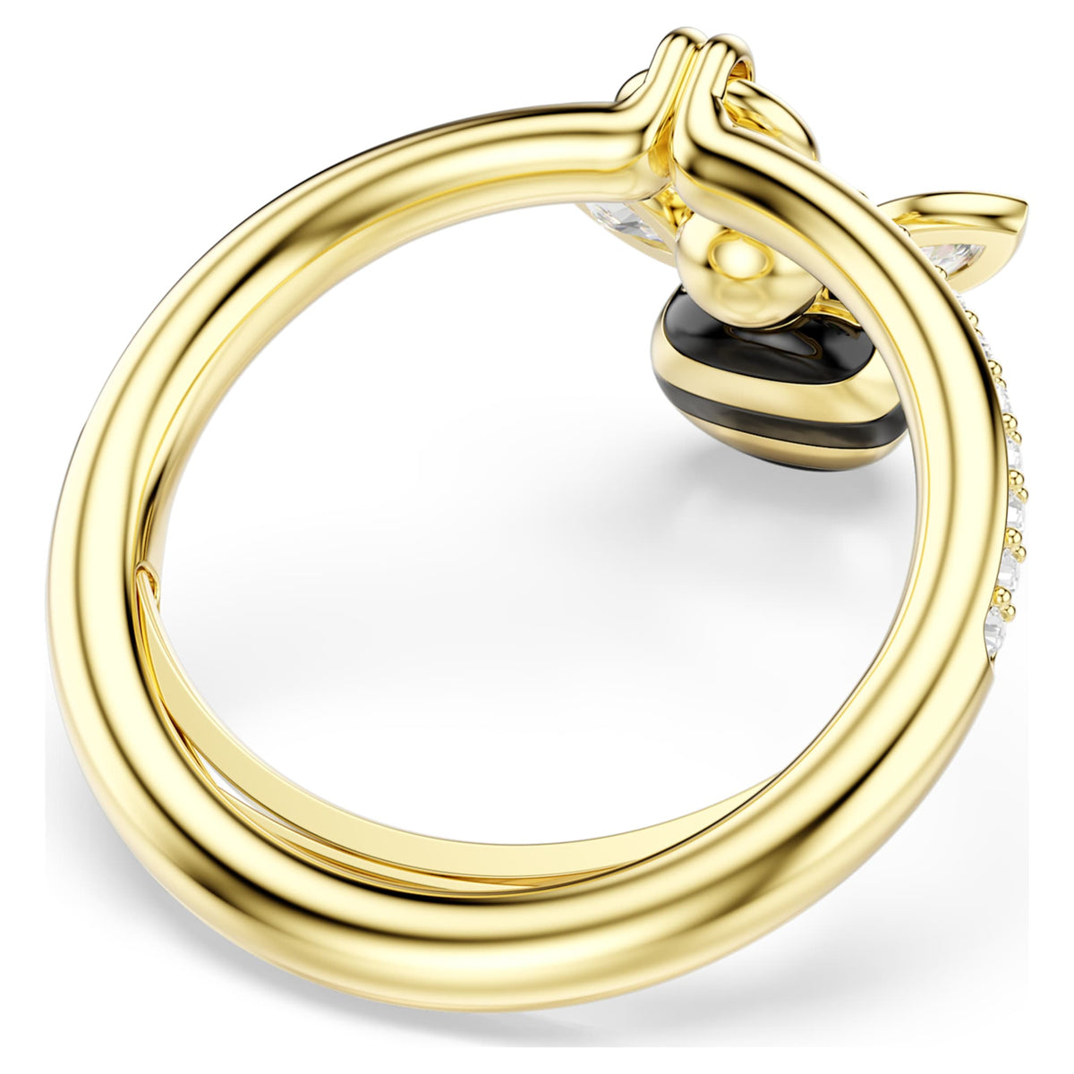 Swarovski Idyllia motif ring featuring a bee motif with multicolored mixed-cut accents and an 18K gold finish