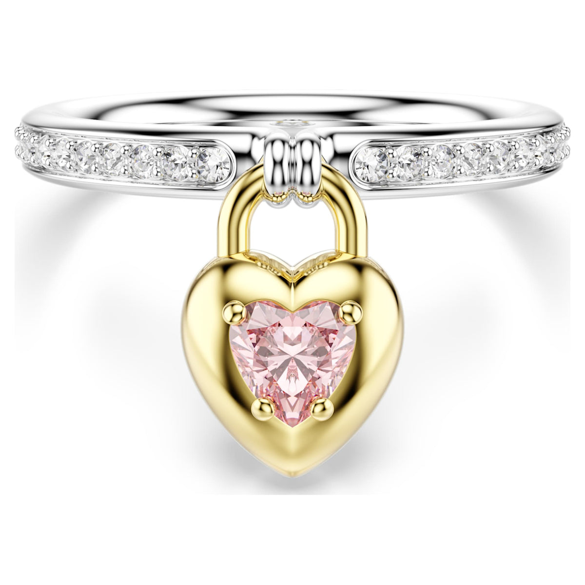 Swarovski Idyllia motif ring featuring a heart motif with pink mixed-cut accents and a Mixed metal finish